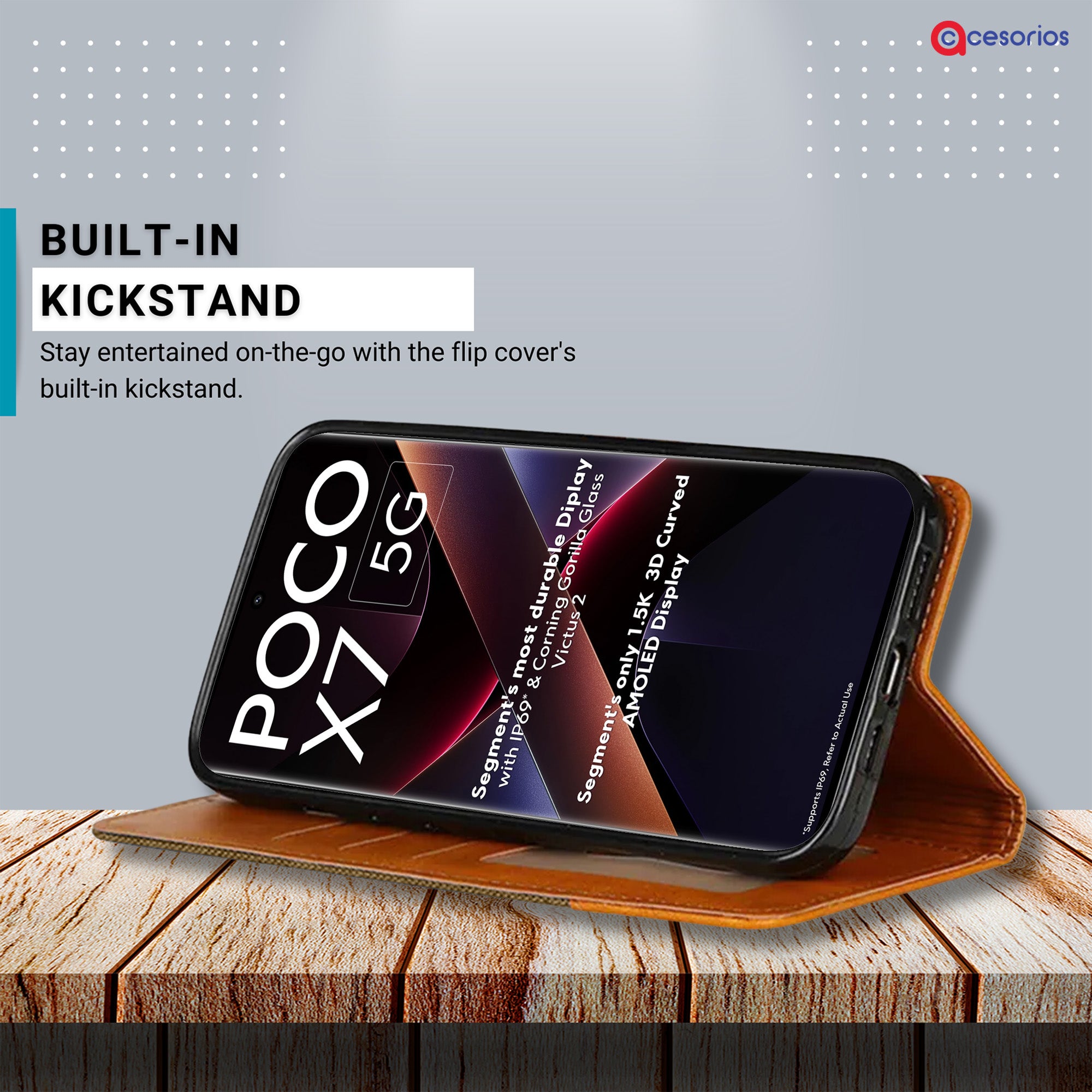 Accesorios Poco X7 5G denim flip cover – Dark Brown – Image 4 #color_dark brown