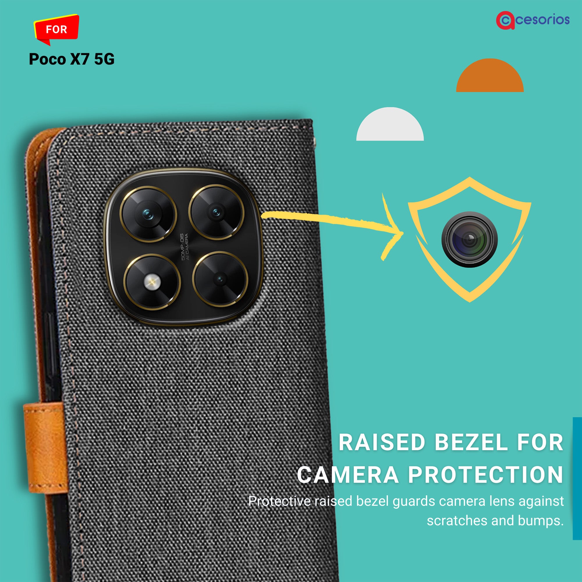 Accesorios Poco X7 5G denim flip cover – Grey – Image 2 #color_grey