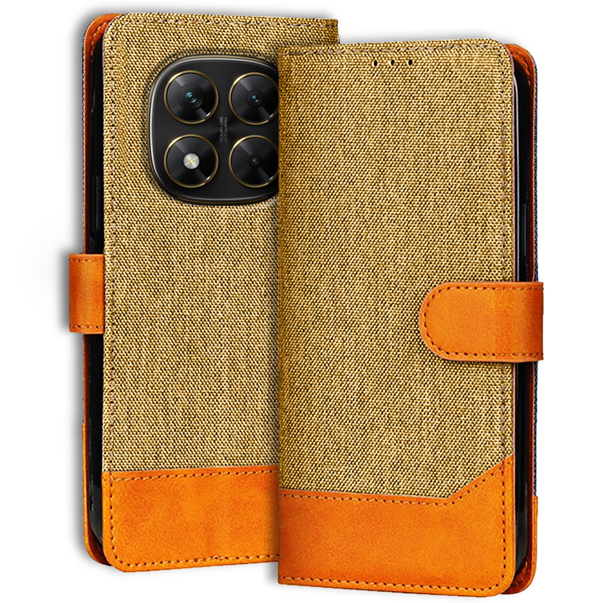Accesorios Poco X7 5G denim flip cover – Light Brown – Image 1 #color_light brown