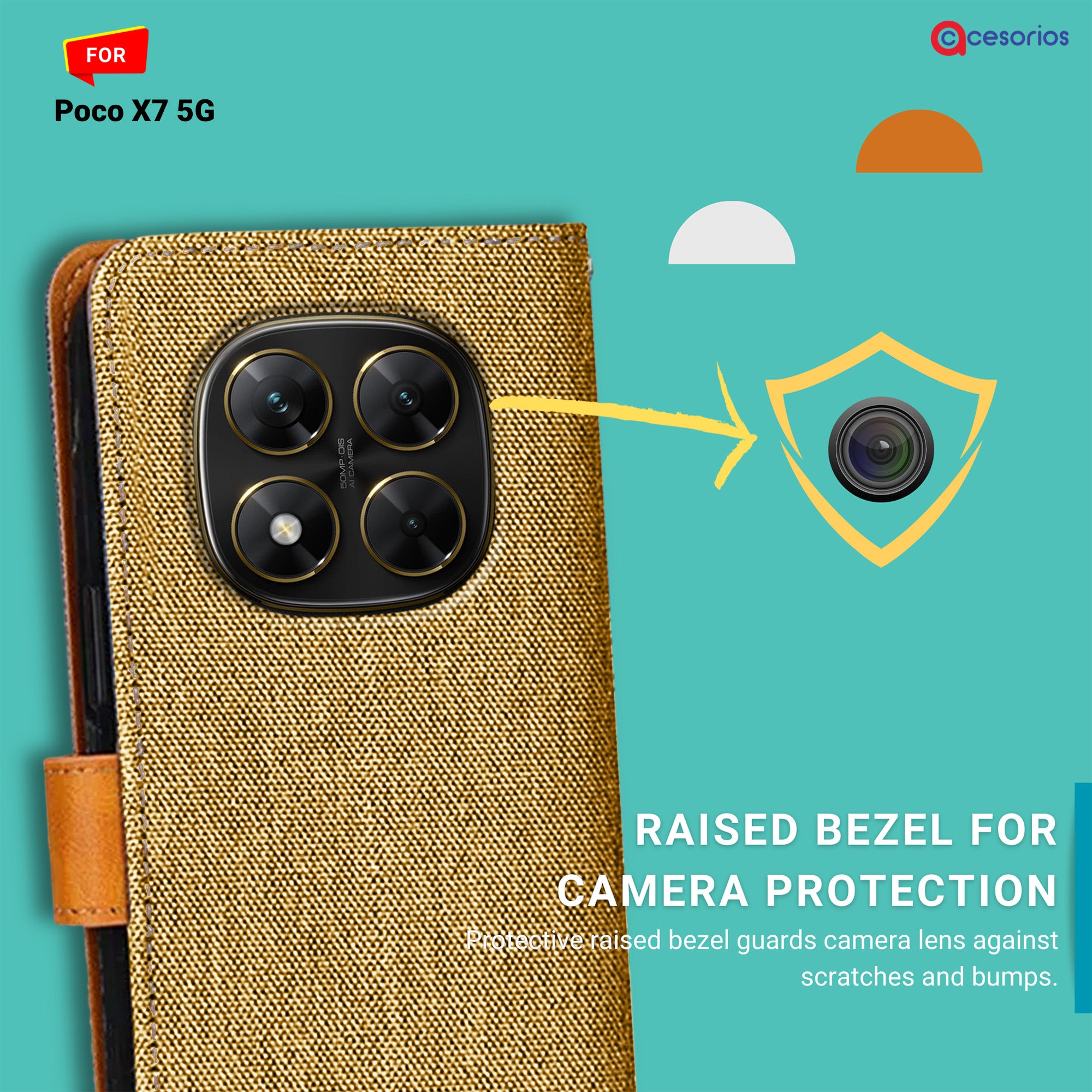 Accesorios Poco X7 5G denim flip cover – Light Brown – Image 2 #color_light brown