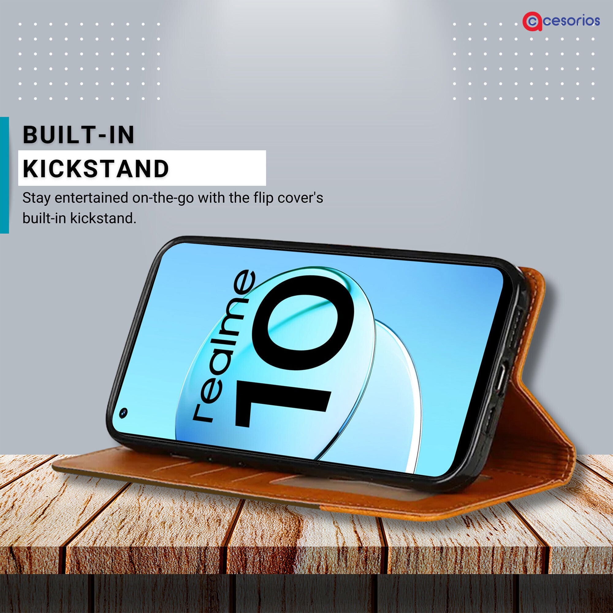 Accesorios Realme 10 denim flip cover – Dark Brown – Image 4 #color_dark brown