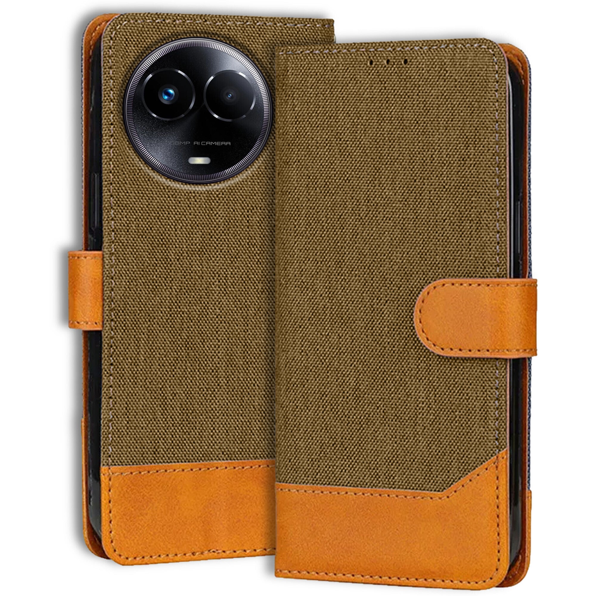 Accesorios Realme 11 5G denim flip cover – Dark Brown – Image 1 #color_dark brown