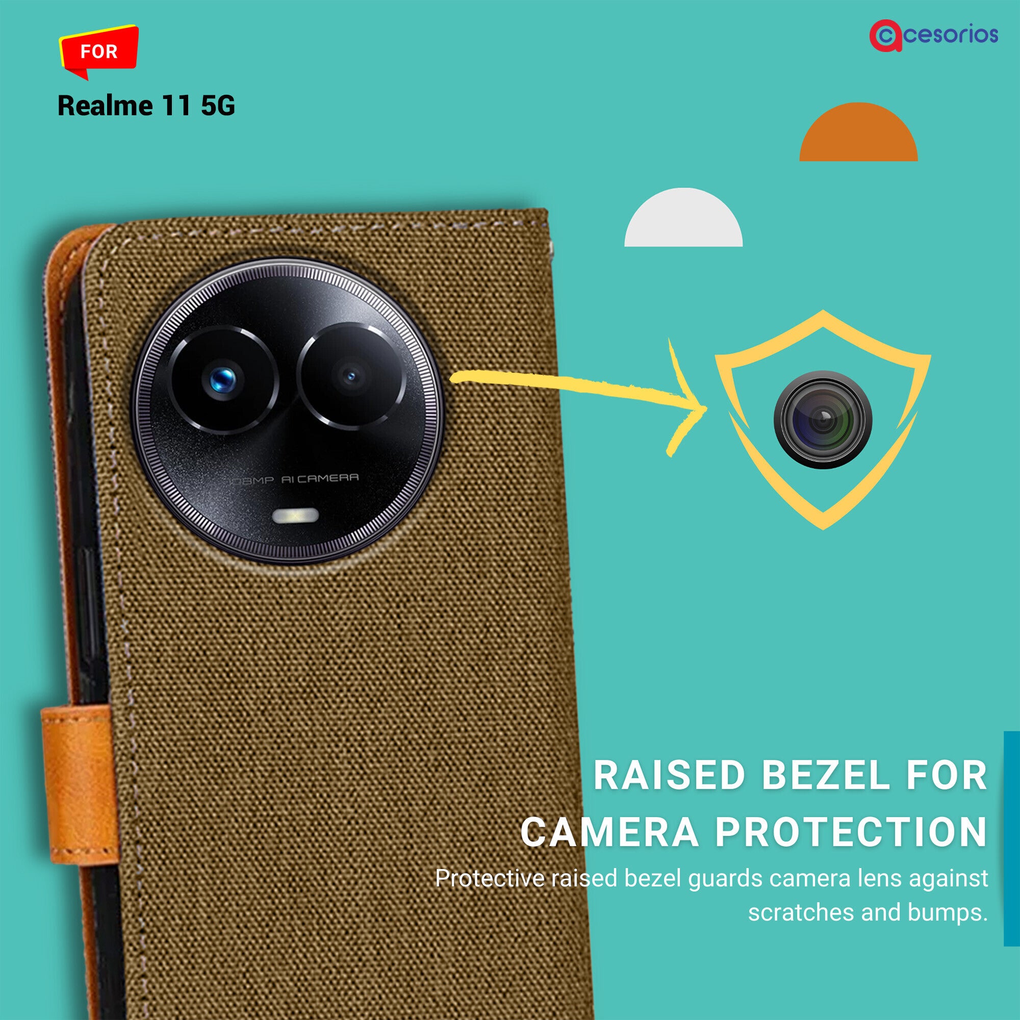 Accesorios Realme 11 5G denim flip cover – Dark Brown – Image 2 #color_dark brown