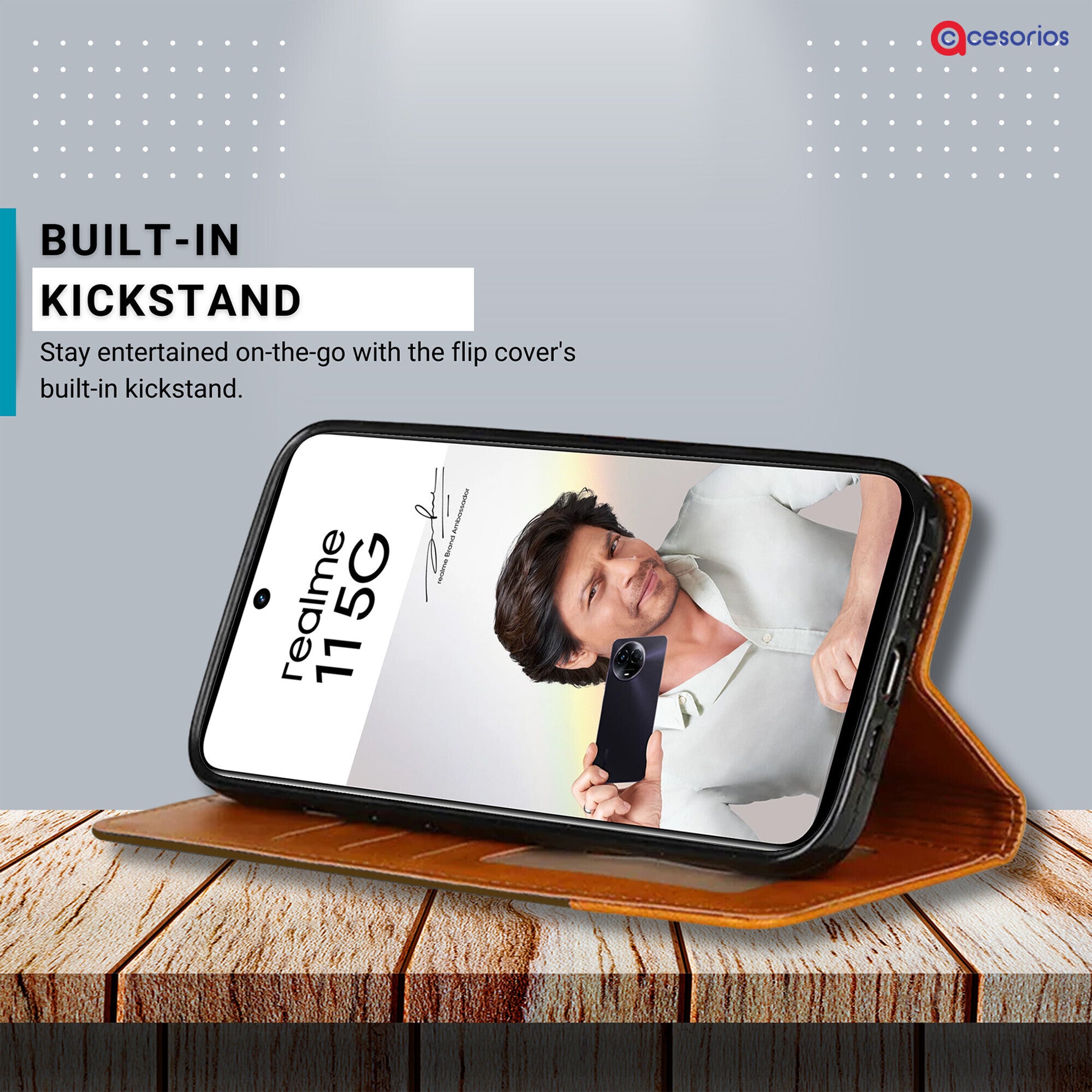 Accesorios Realme 11 5G denim flip cover – Dark Brown – Image 4 #color_dark brown