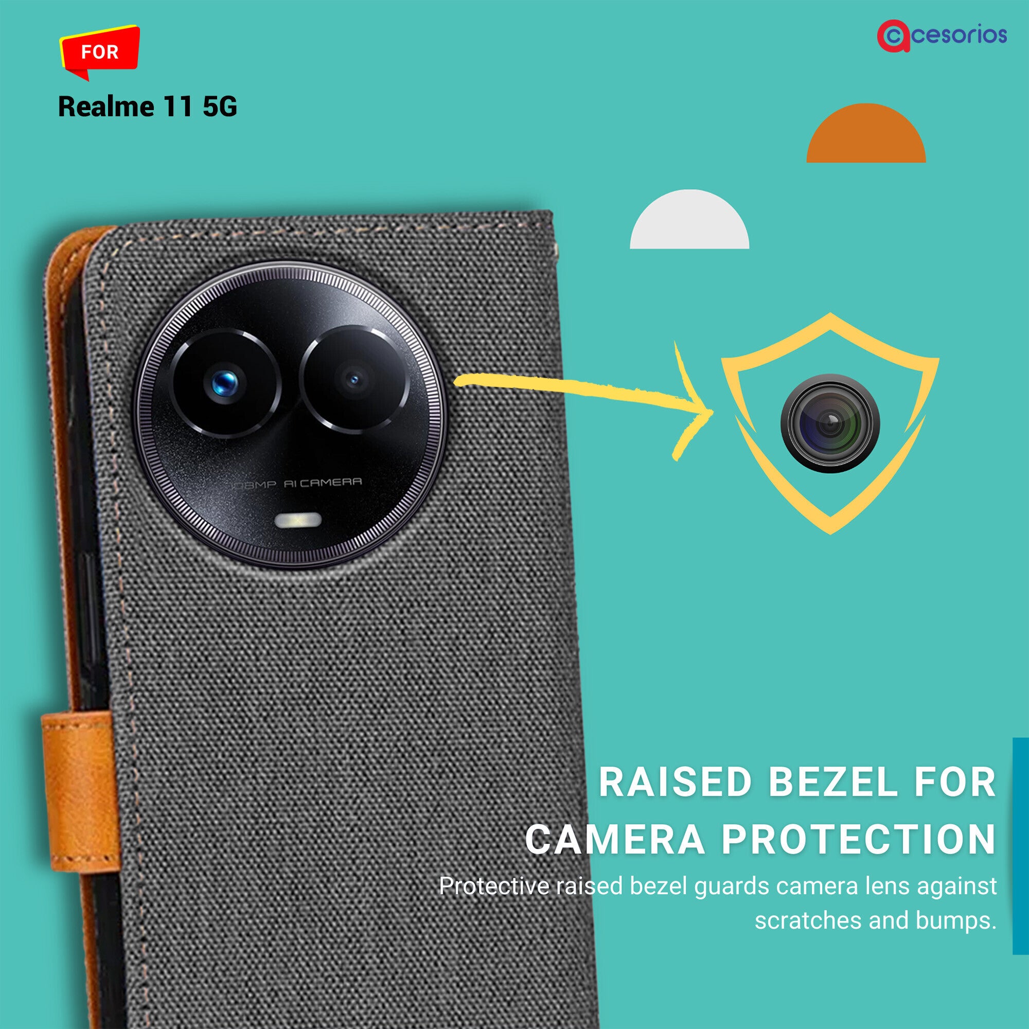 Accesorios Realme 11 5G denim flip cover – Grey – Image 2 #color_grey