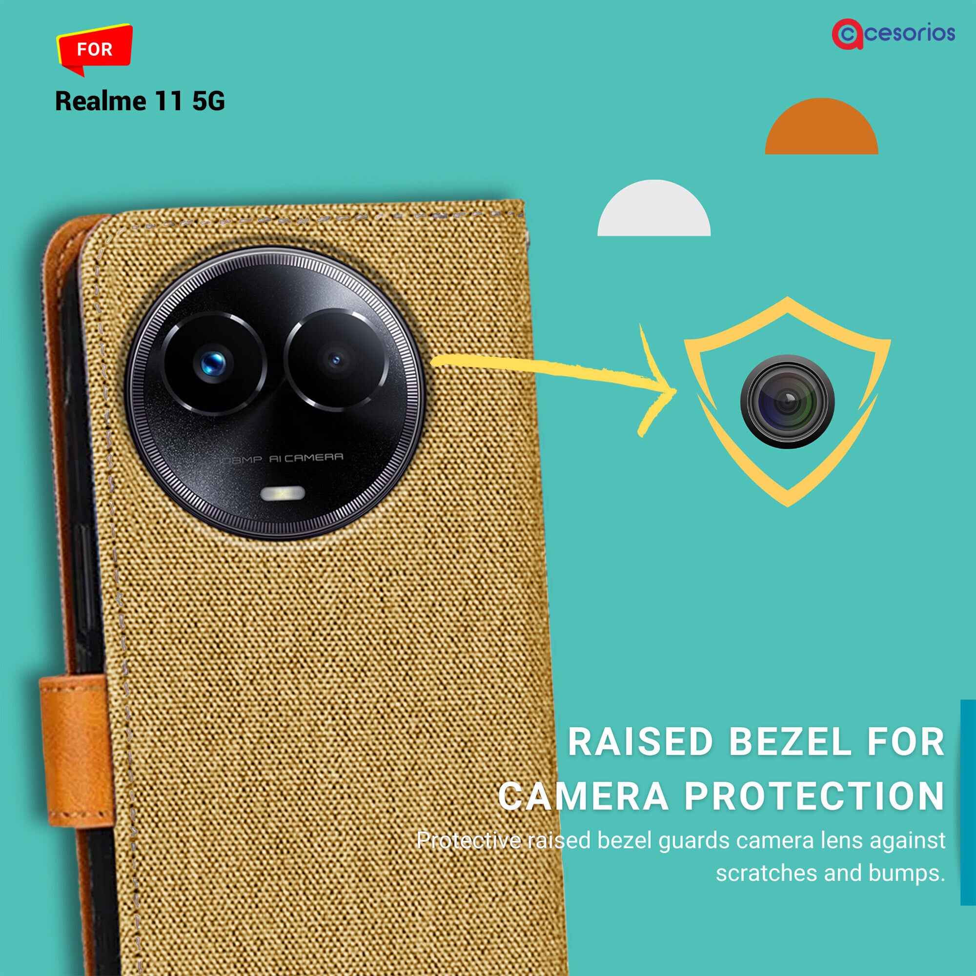 Accesorios Realme 11 5G denim flip cover – Light Brown – Image 2 #color_light brown