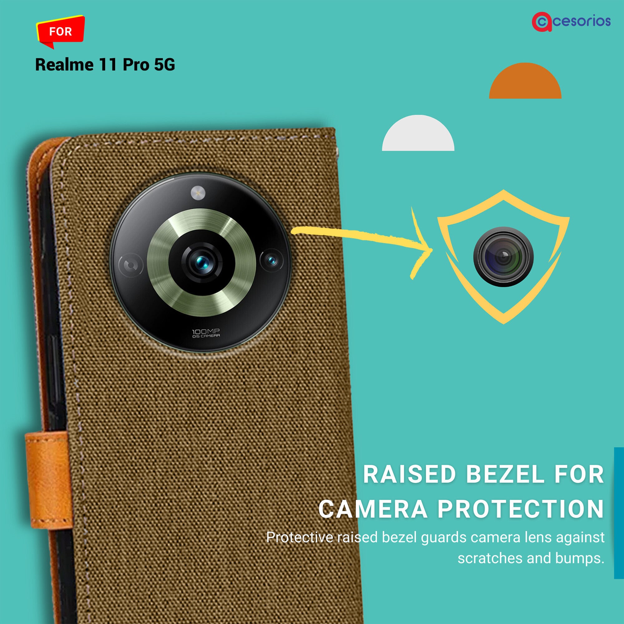 Accesorios Realme 11 Pro 5G denim flip cover – Dark Brown – Image 2 #color_dark brown