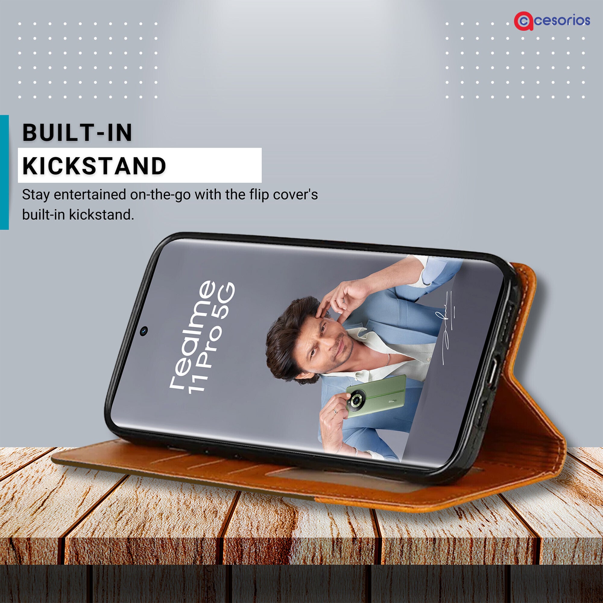 Accesorios Realme 11 Pro 5G denim flip cover – Dark Brown – Image 4 #color_dark brown