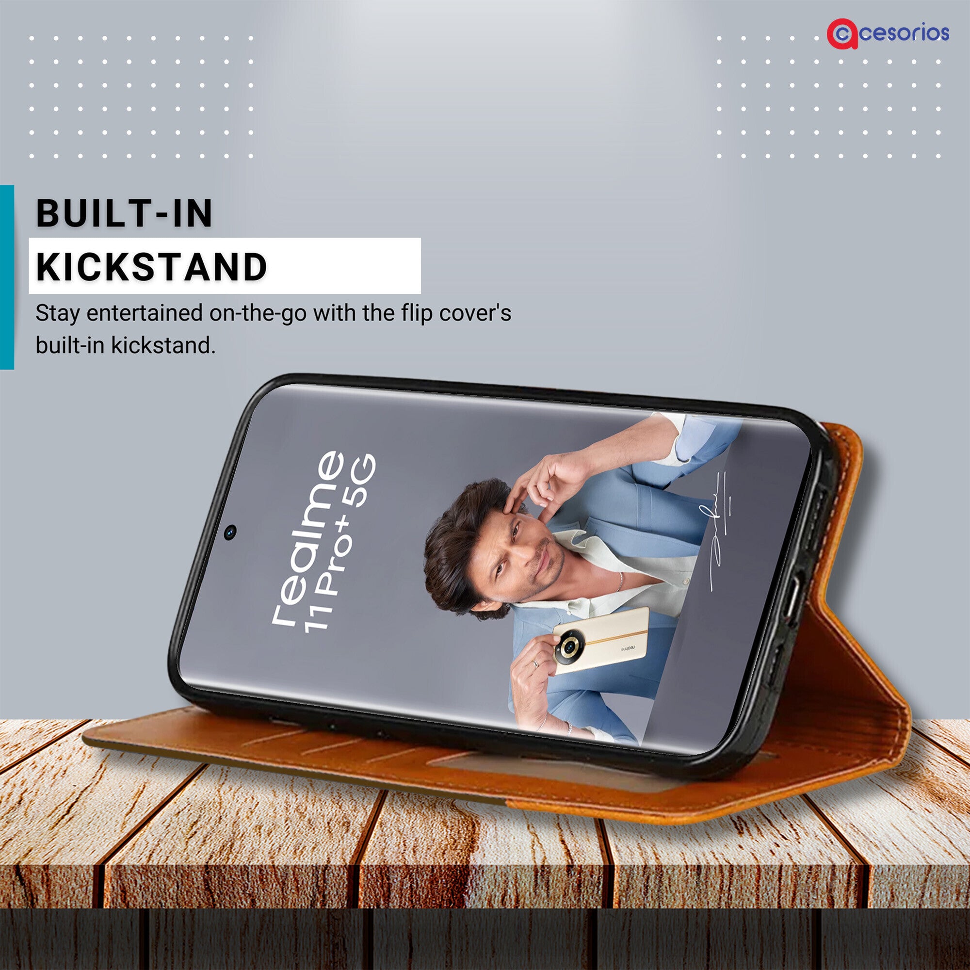 Accesorios Realme 11 Pro Plus 5G denim flip cover – Dark Brown – Image 4 #color_dark brown