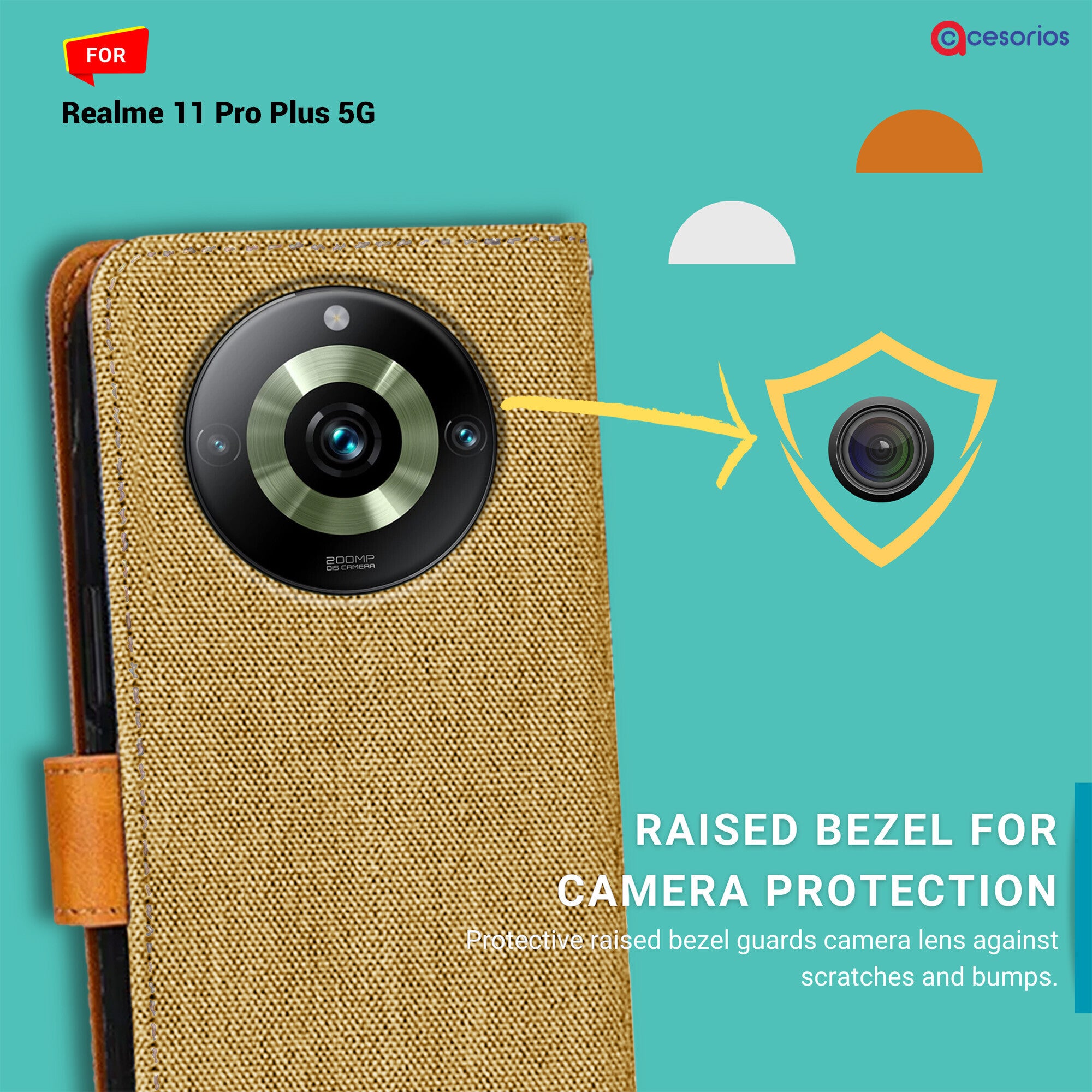 Accesorios Realme 11 Pro Plus 5G denim flip cover – Light Brown – Image 2 #color_light brown