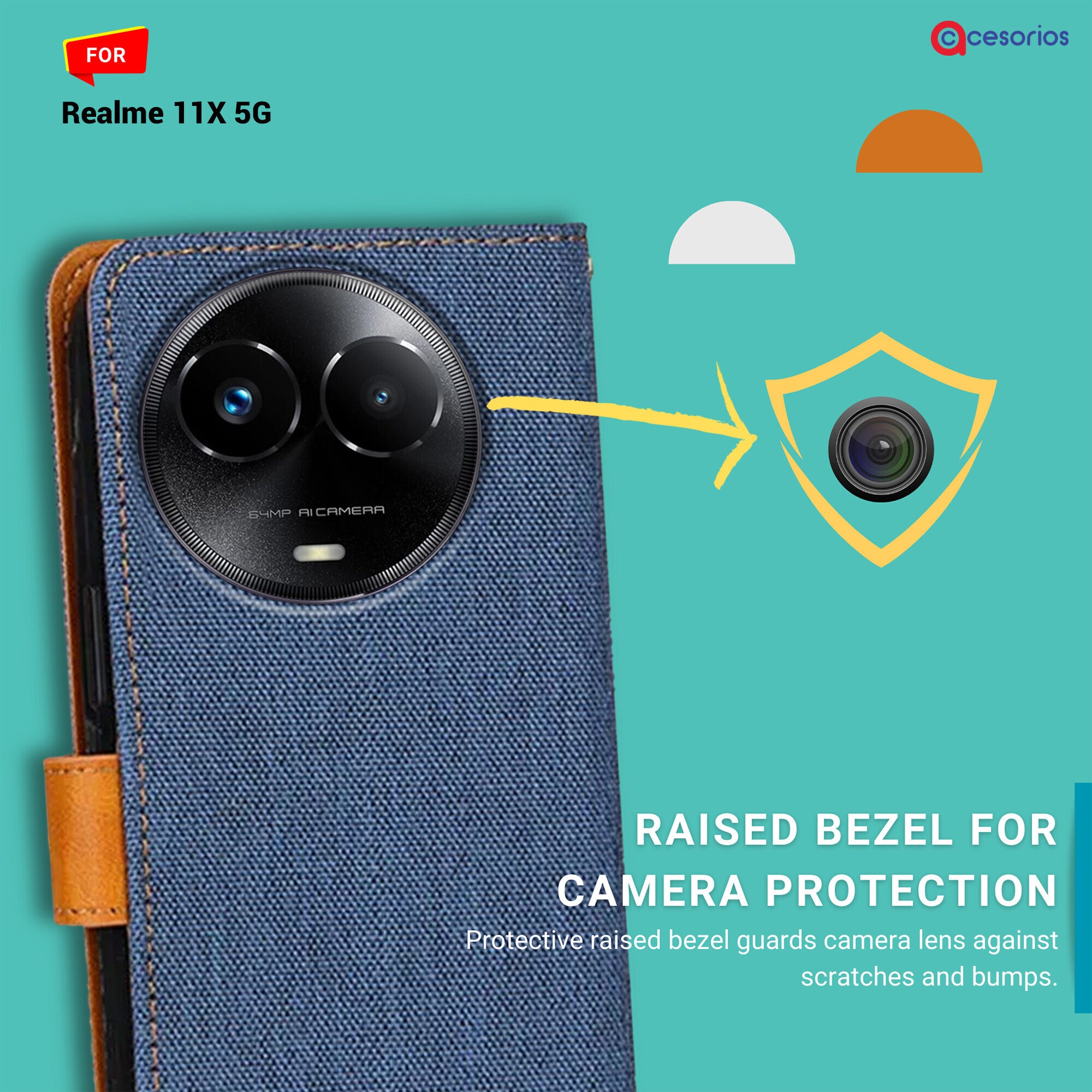 Accesorios Realme 11X 5G denim flip cover – Blue – Image 2 #color_blue