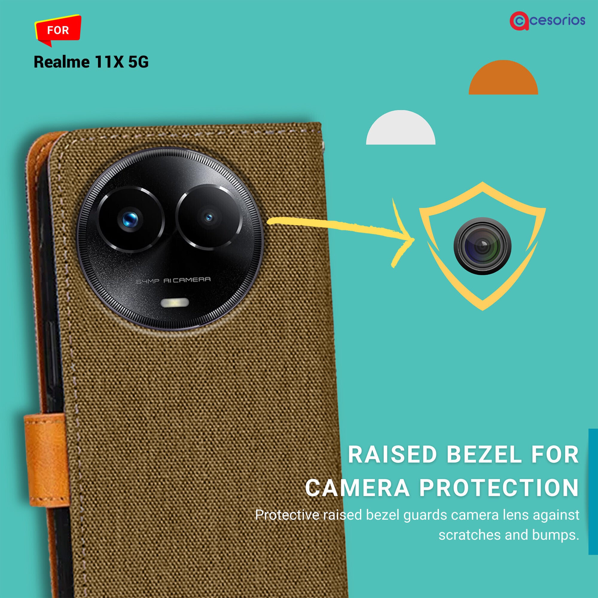 Accesorios Realme 11X 5G denim flip cover – Dark Brown – Image 2 #color_dark brown