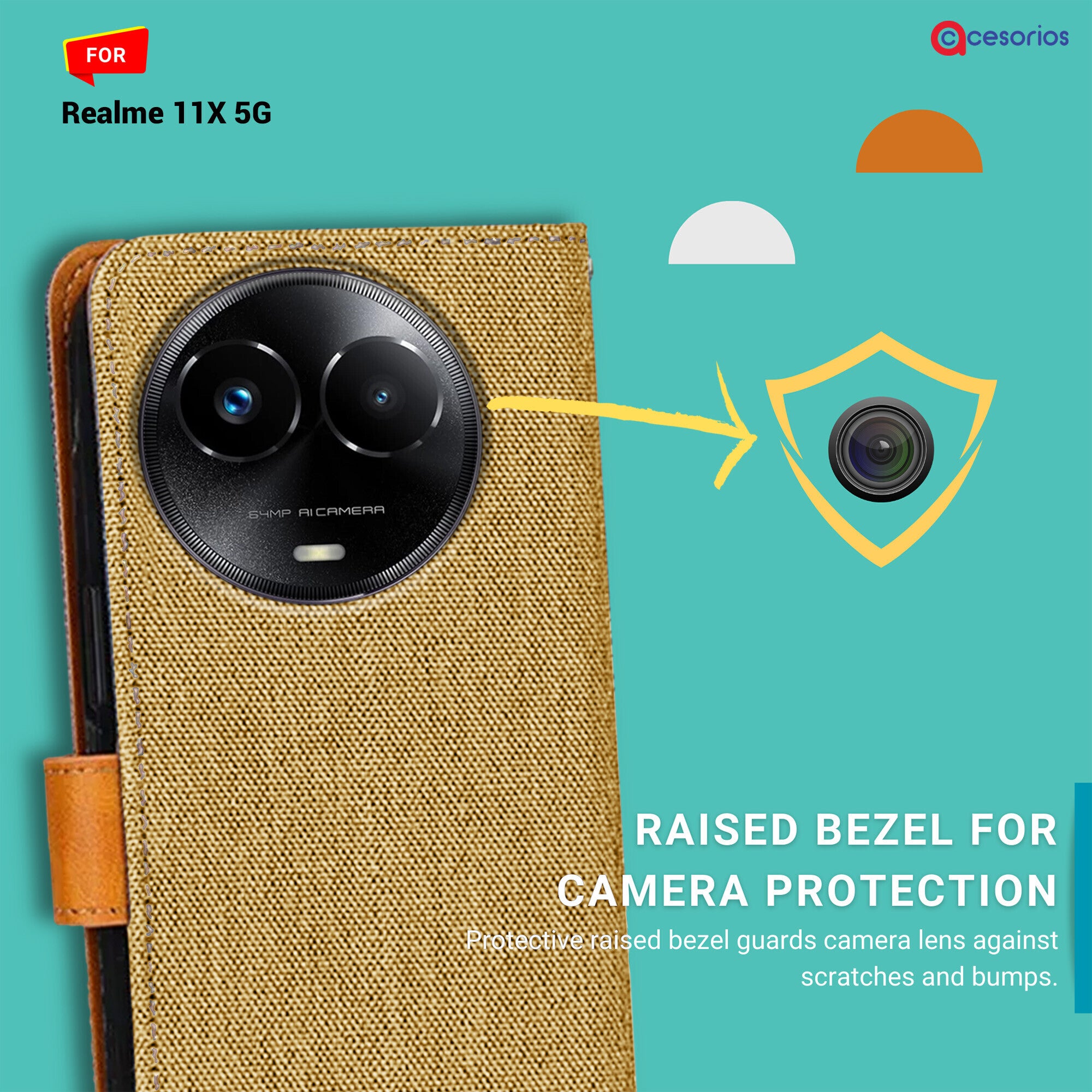Accesorios Realme 11X 5G denim flip cover – Light Brown – Image 2 #color_light brown