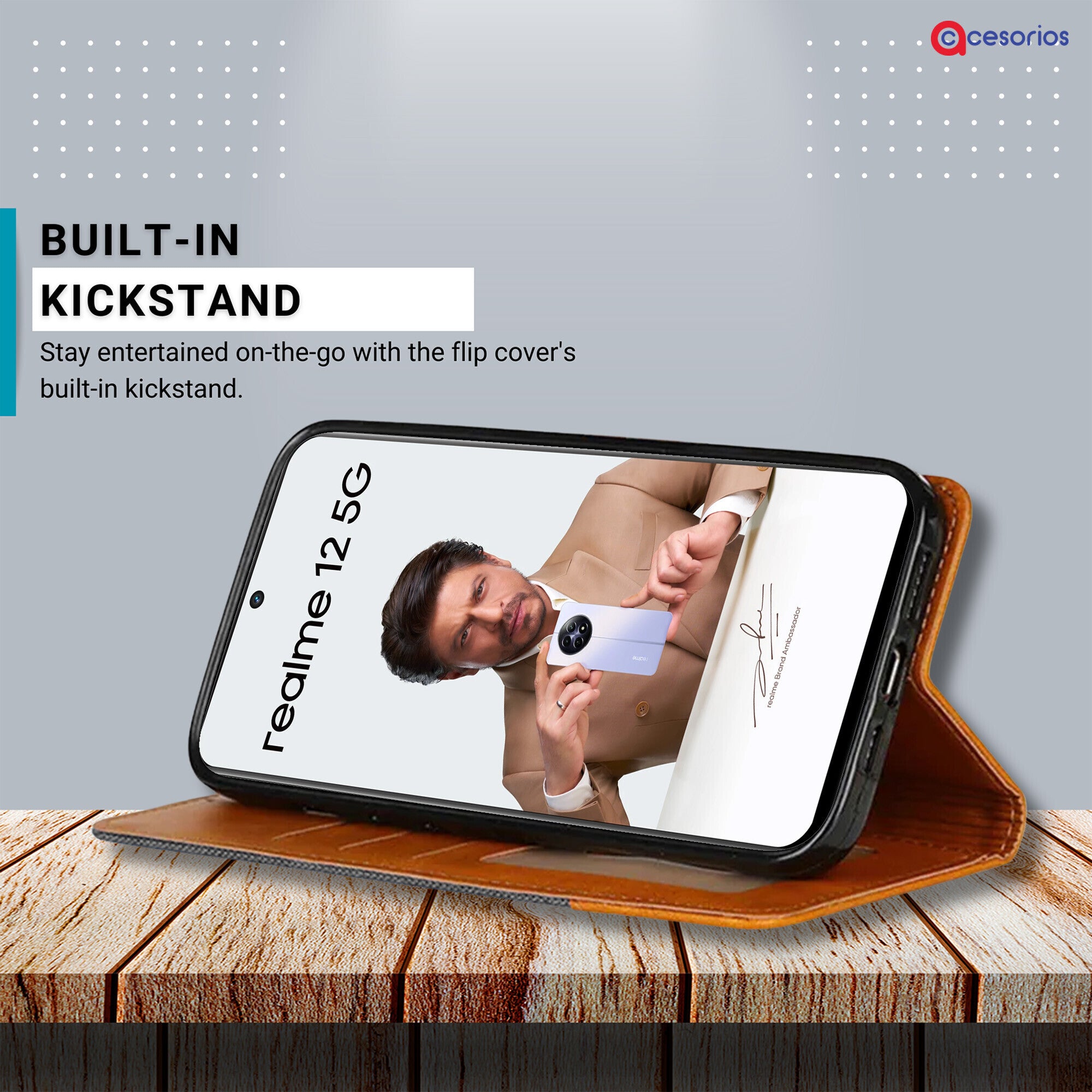 Accesorios Realme 12 5G denim flip cover – Grey – Image 4 #color_grey
