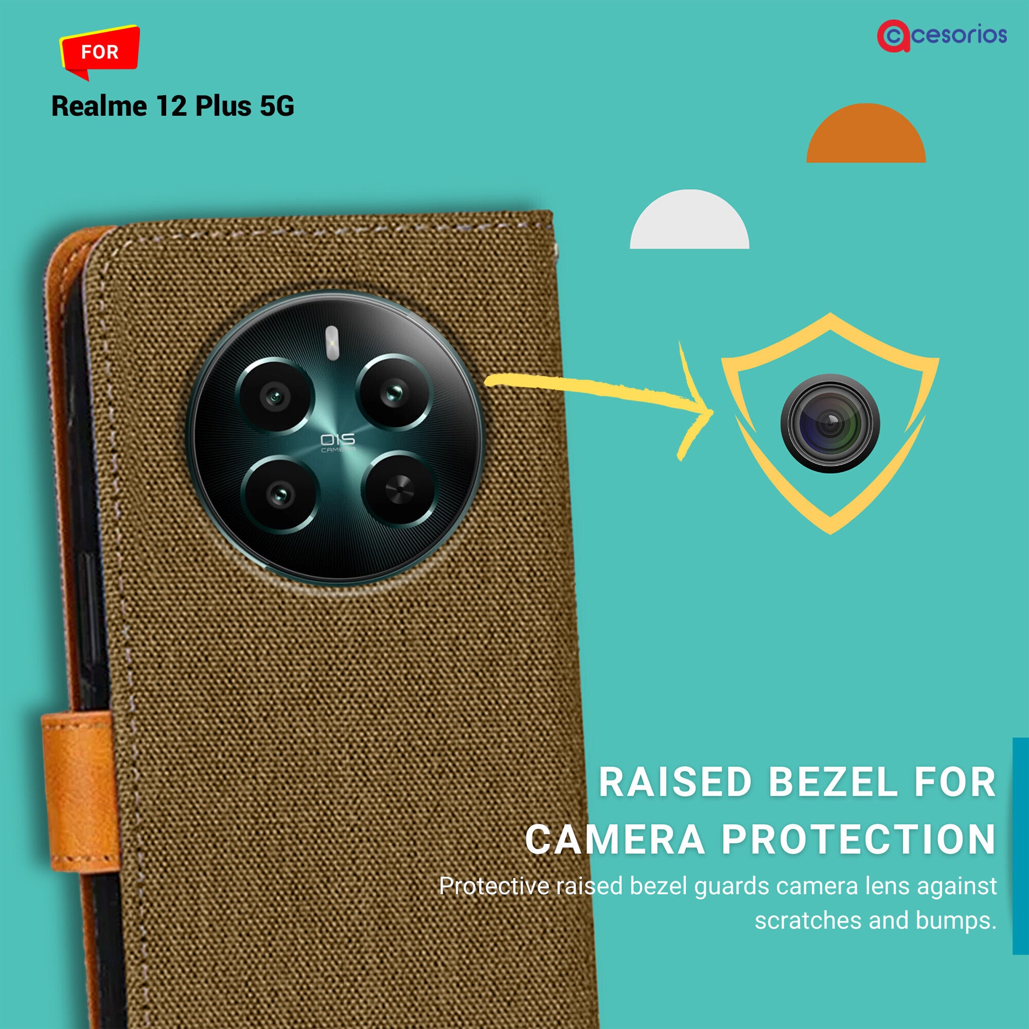 Accesorios Realme 12 Plus 5G denim flip cover – Dark Brown – Image 2 #color_dark brown