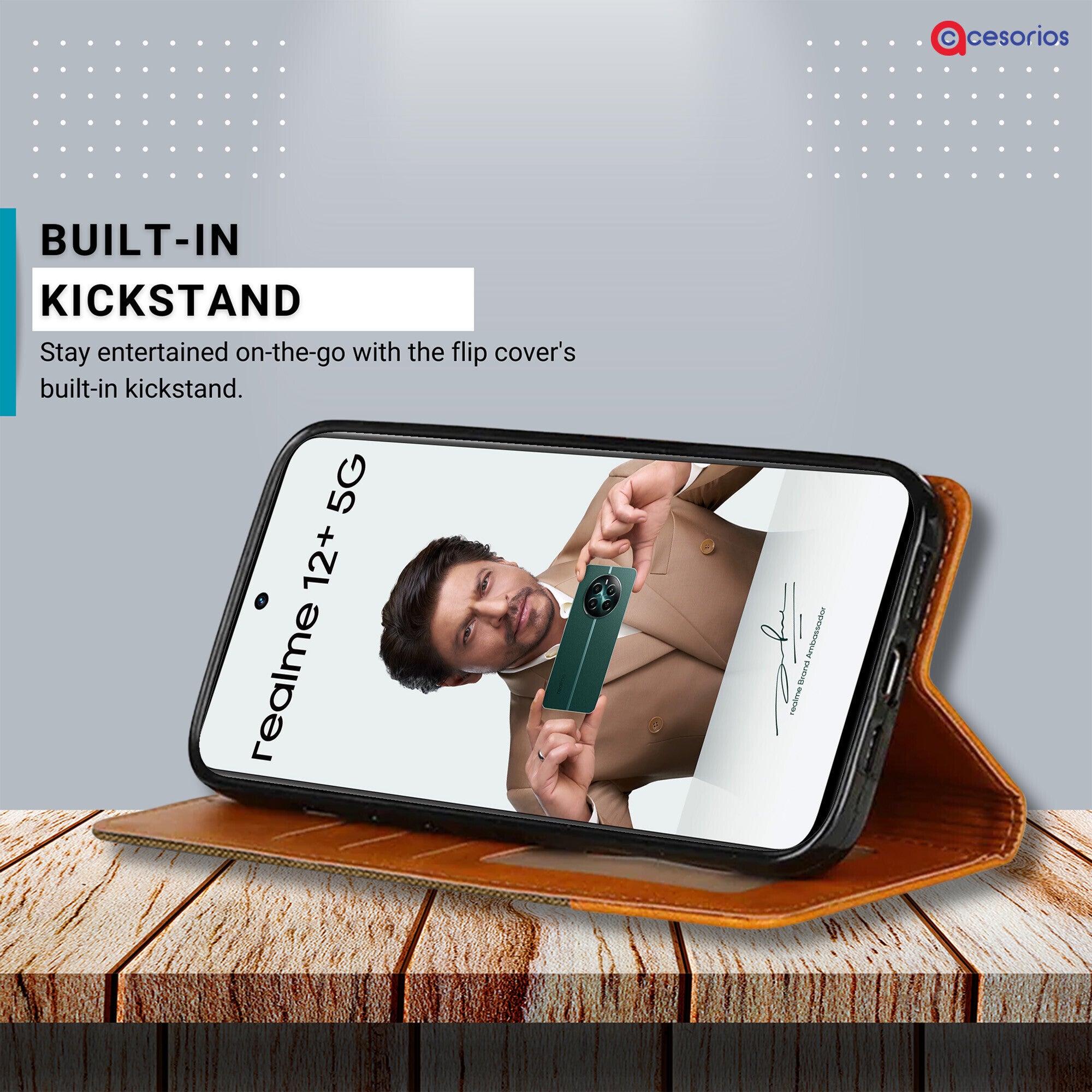 Accesorios Realme 12 Plus 5G denim flip cover – Dark Brown – Image 4 #color_dark brown