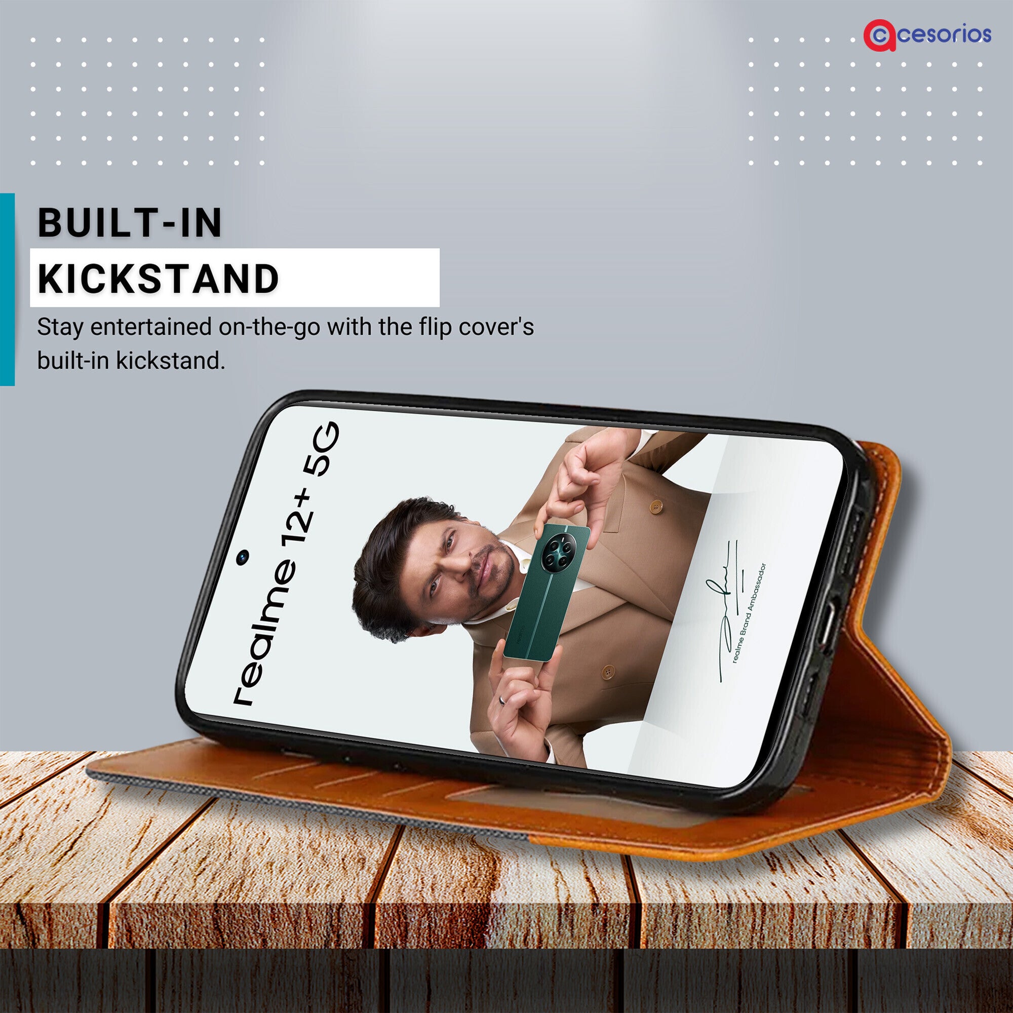 Accesorios Realme 12 Plus 5G denim flip cover – Grey – Image 4 #color_grey