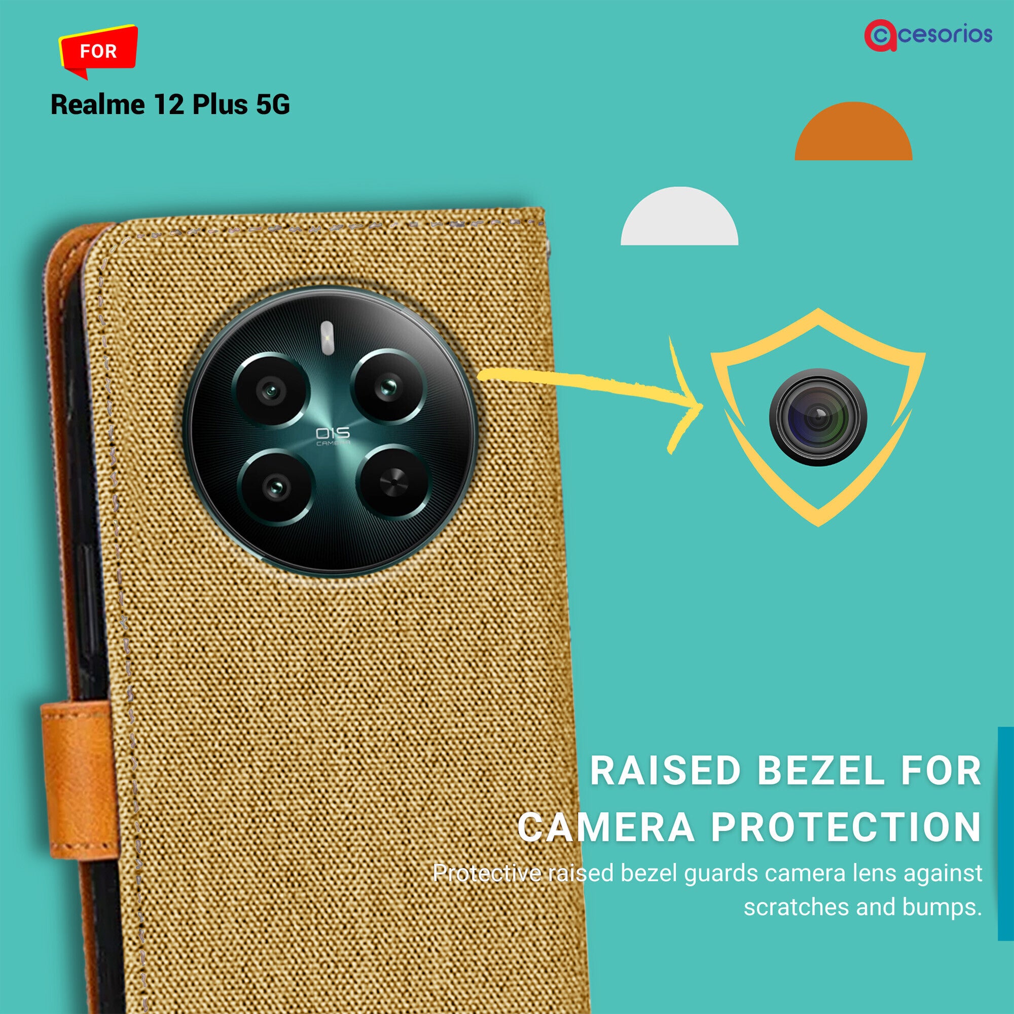 Accesorios Realme 12 Plus 5G denim flip cover – Light Brown – Image 2 #color_light brown