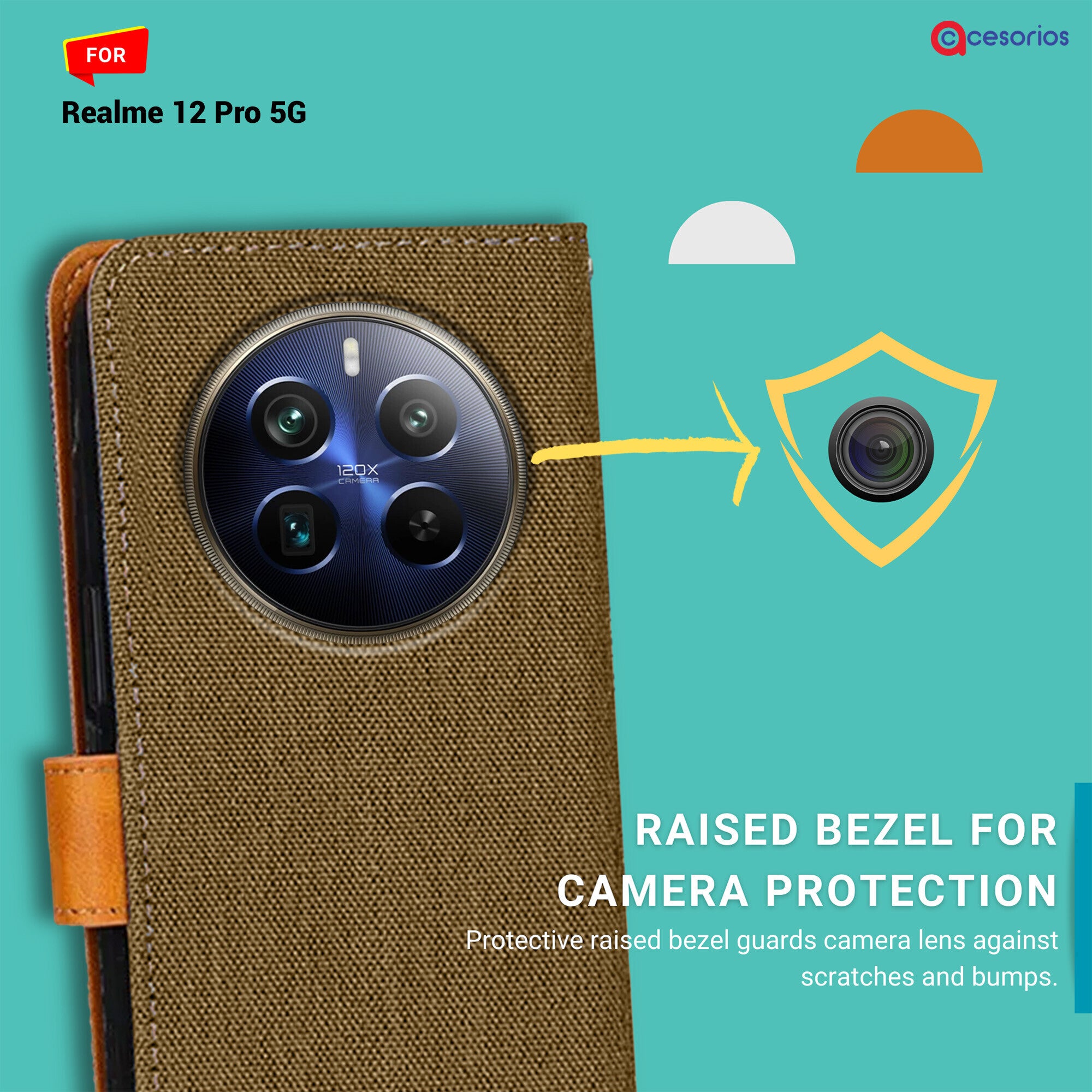Accesorios Realme 12 Pro 5G denim flip cover – Dark Brown – Image 2 #color_dark brown