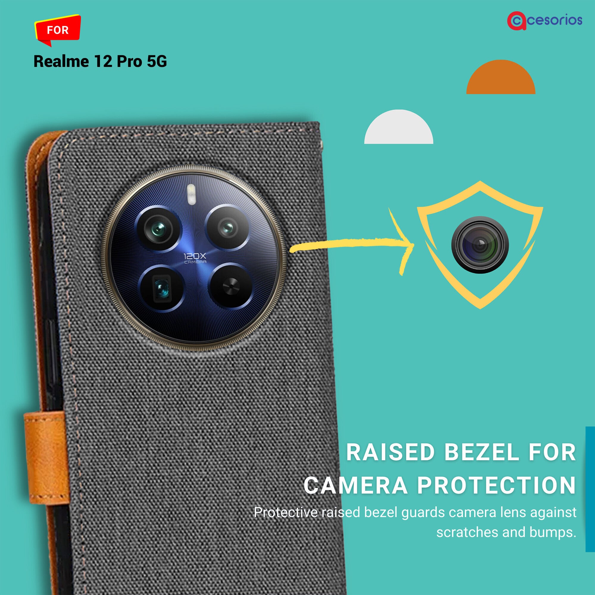Accesorios Realme 12 Pro 5G denim flip cover – Grey – Image 2 #color_grey