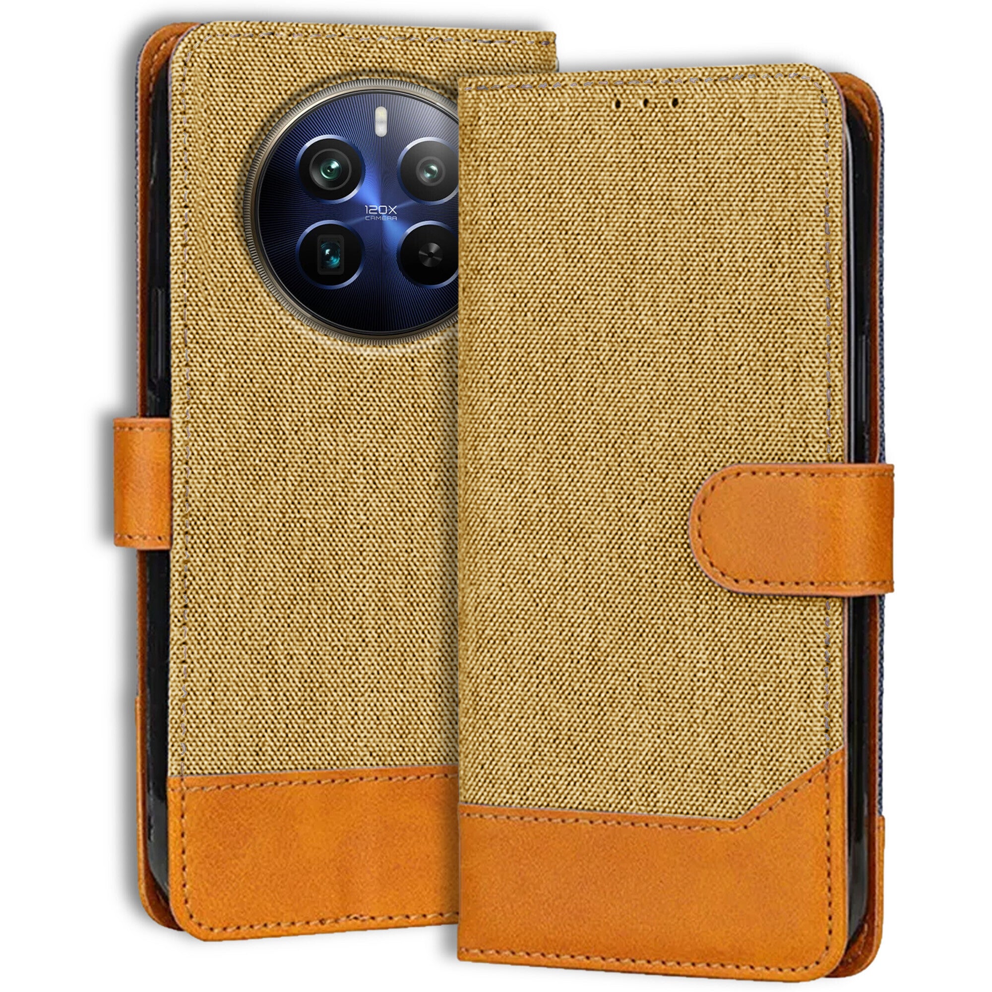 Accesorios Realme 12 Pro 5G denim flip cover – Light Brown – Image 1 #color_light brown