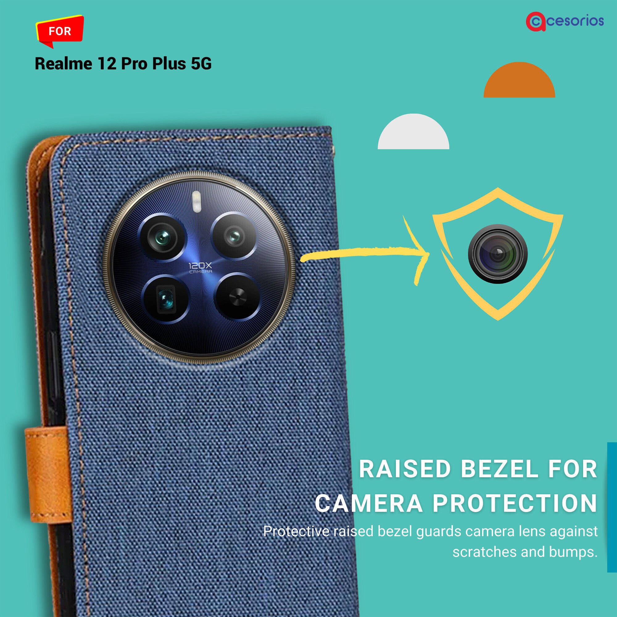 Accesorios Realme 12 Pro Plus 5G denim flip cover – Blue – Image 2 #color_blue