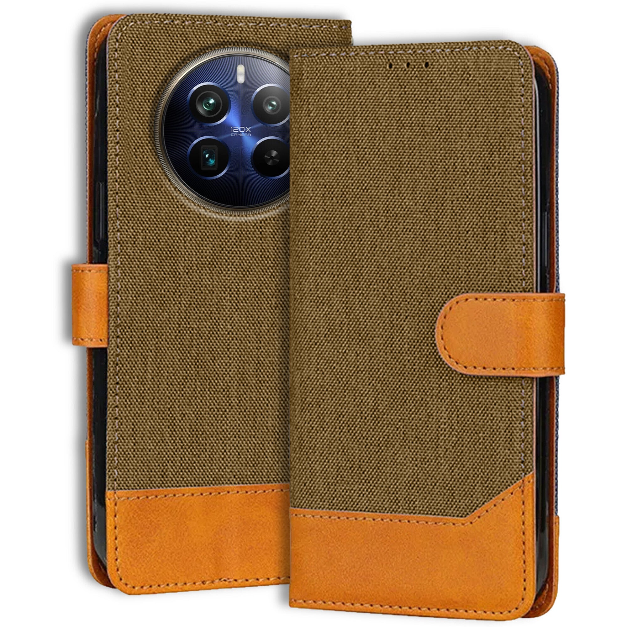 Accesorios Realme 12 Pro Plus 5G denim flip cover – Dark Brown – Image 1 #color_dark brown