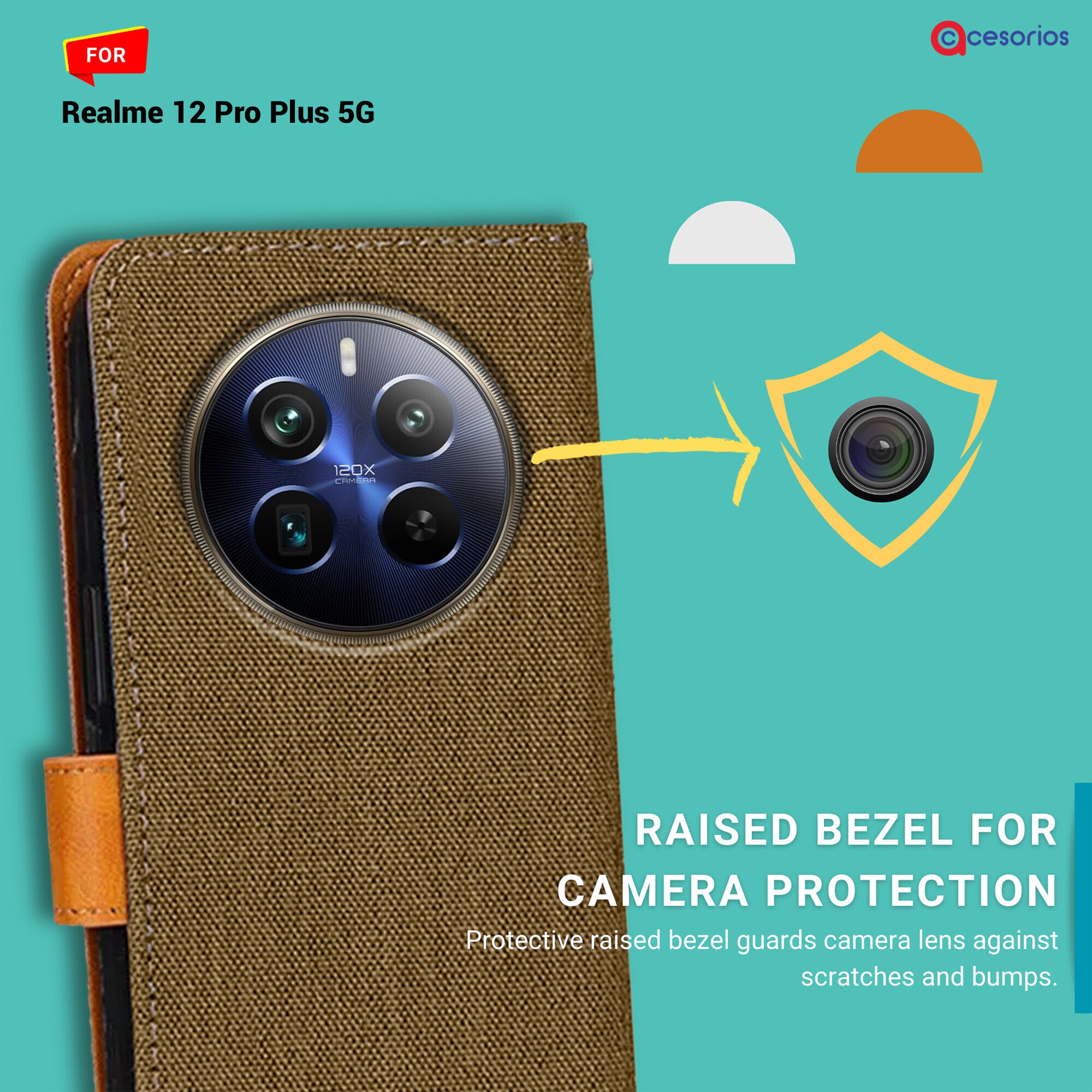 Accesorios Realme 12 Pro Plus 5G denim flip cover – Dark Brown – Image 2 #color_dark brown