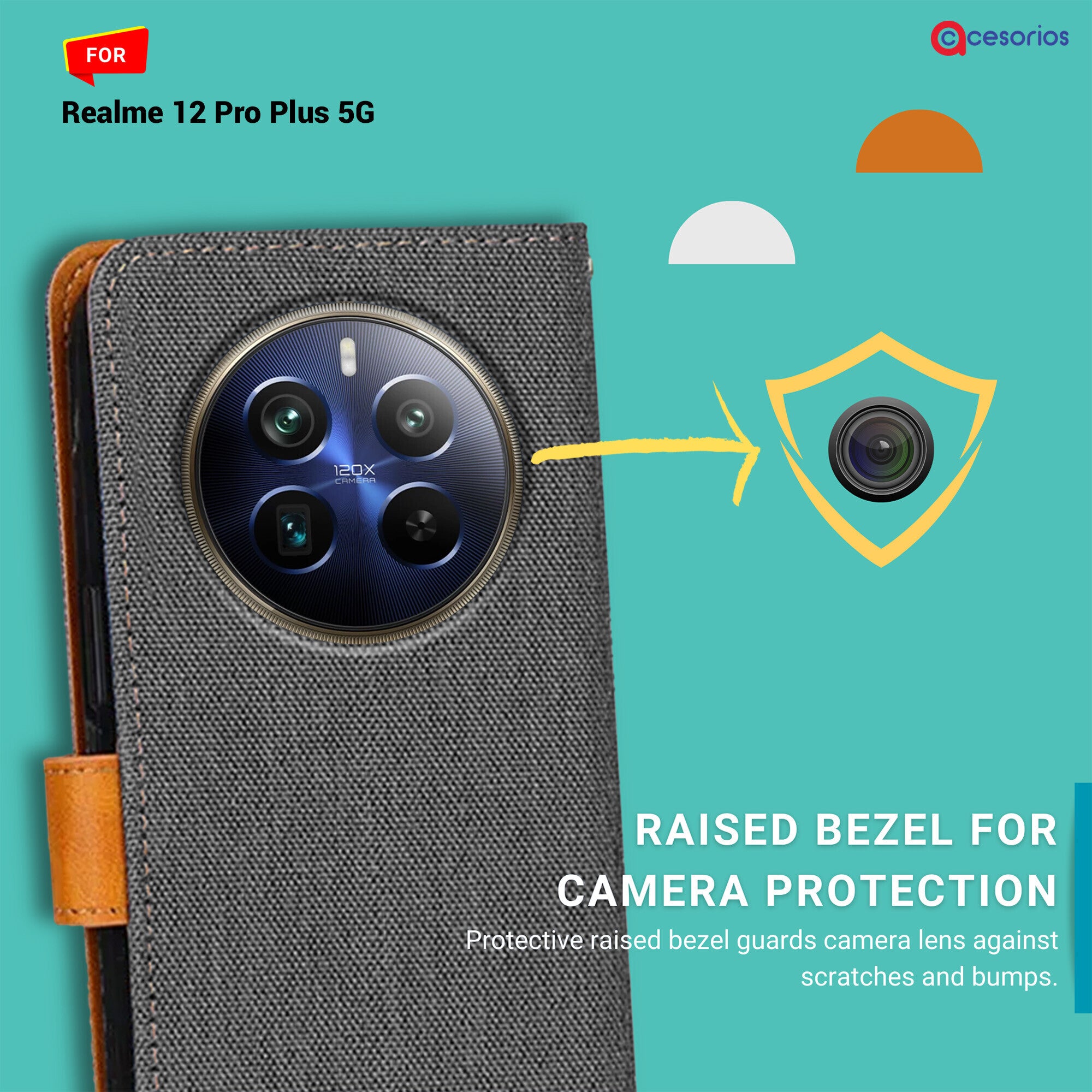 Accesorios Realme 12 Pro Plus 5G denim flip cover – Grey – Image 2 #color_grey