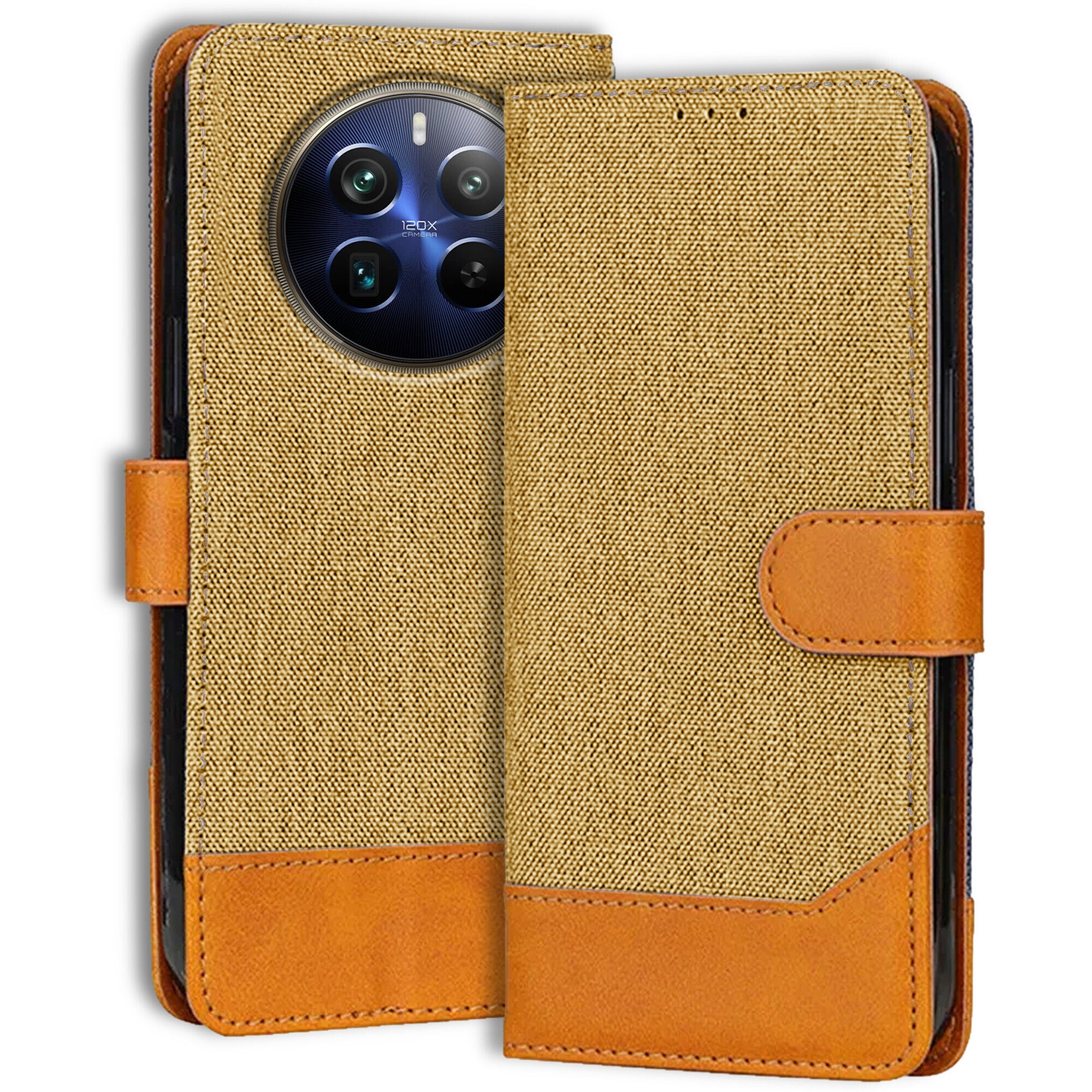 Accesorios Realme 12 Pro Plus 5G denim flip cover – Light Brown – Image 1 #color_light brown
