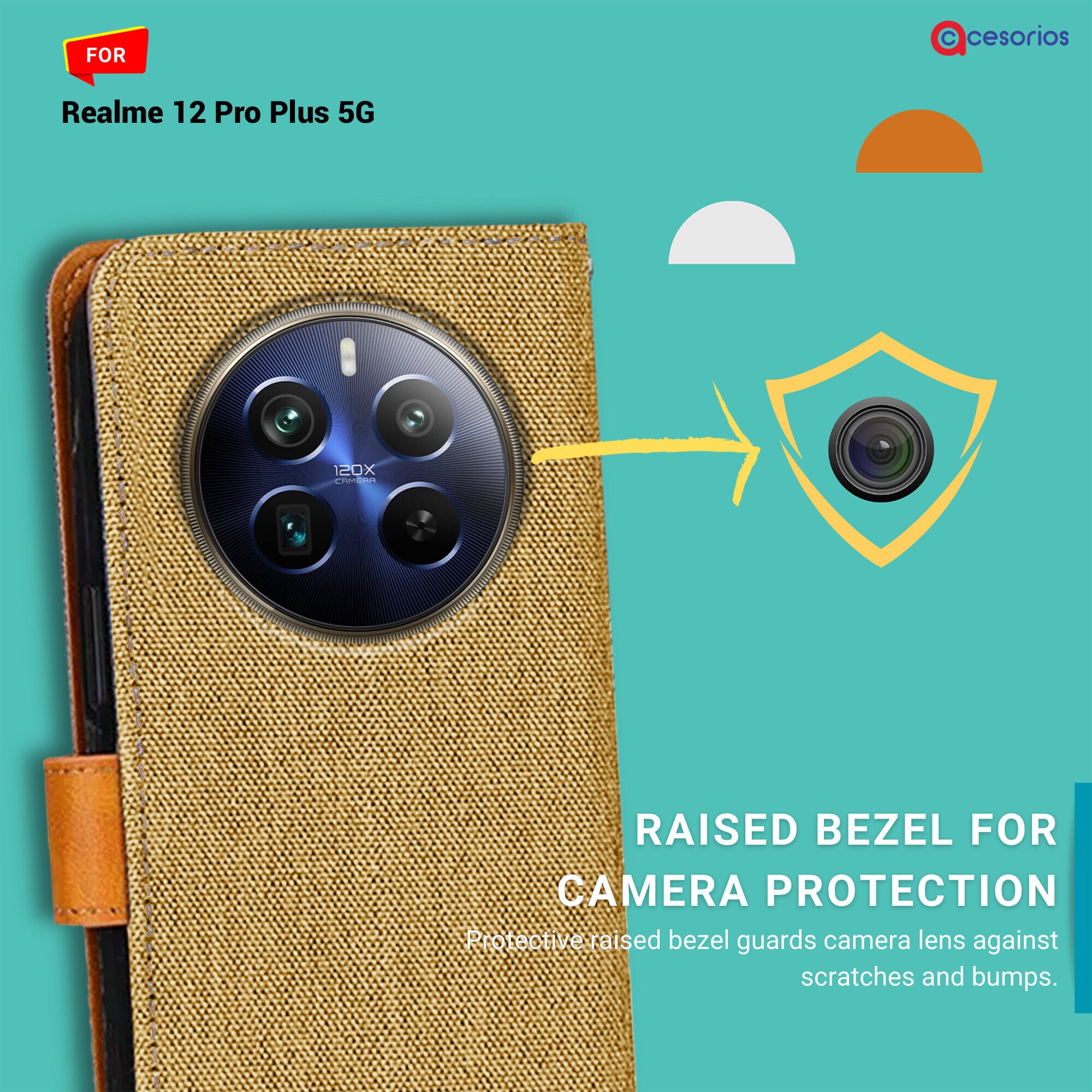 Accesorios Realme 12 Pro Plus 5G denim flip cover – Light Brown – Image 2 #color_light brown