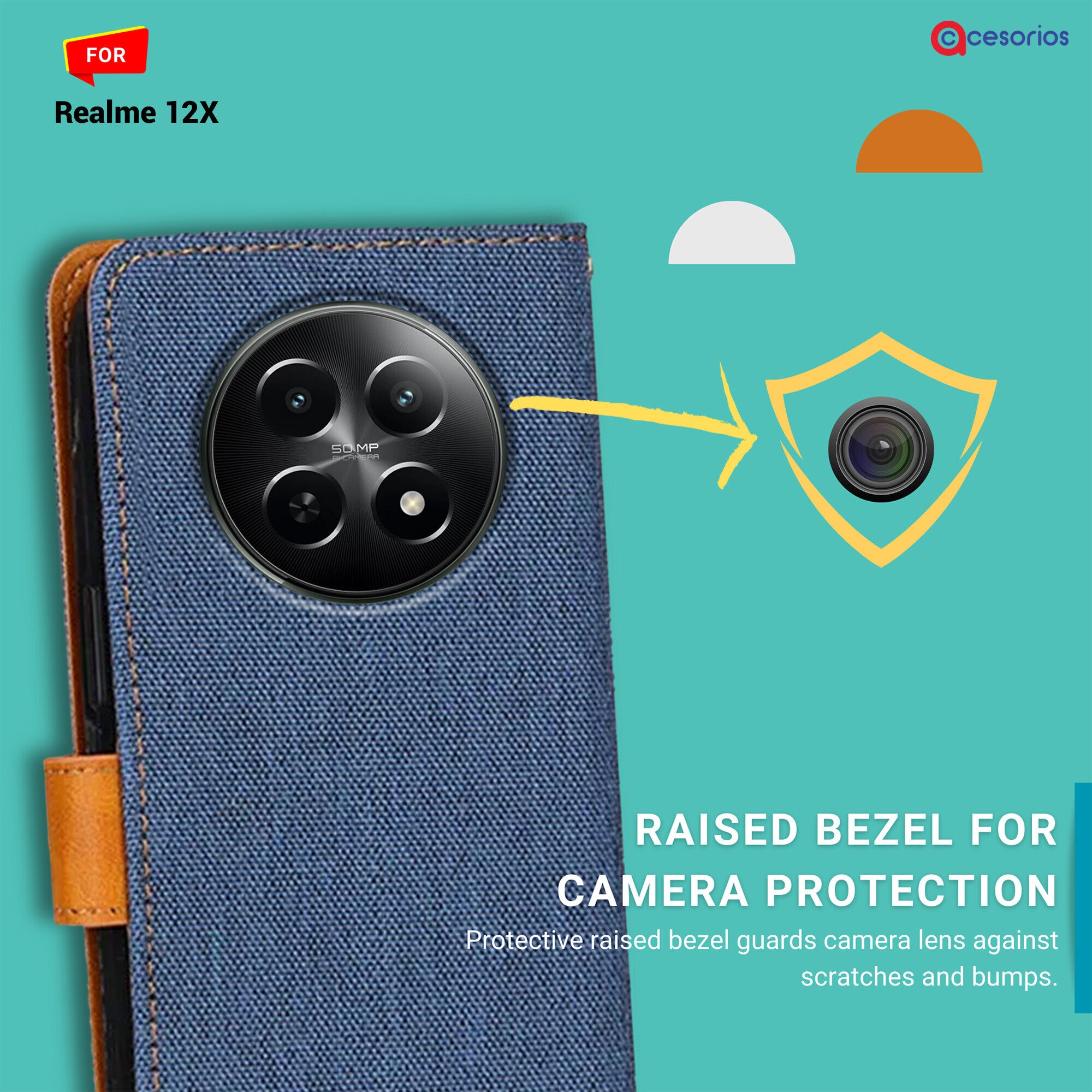 Accesorios Realme 12X denim flip cover – Blue – Image 2 #color_blue