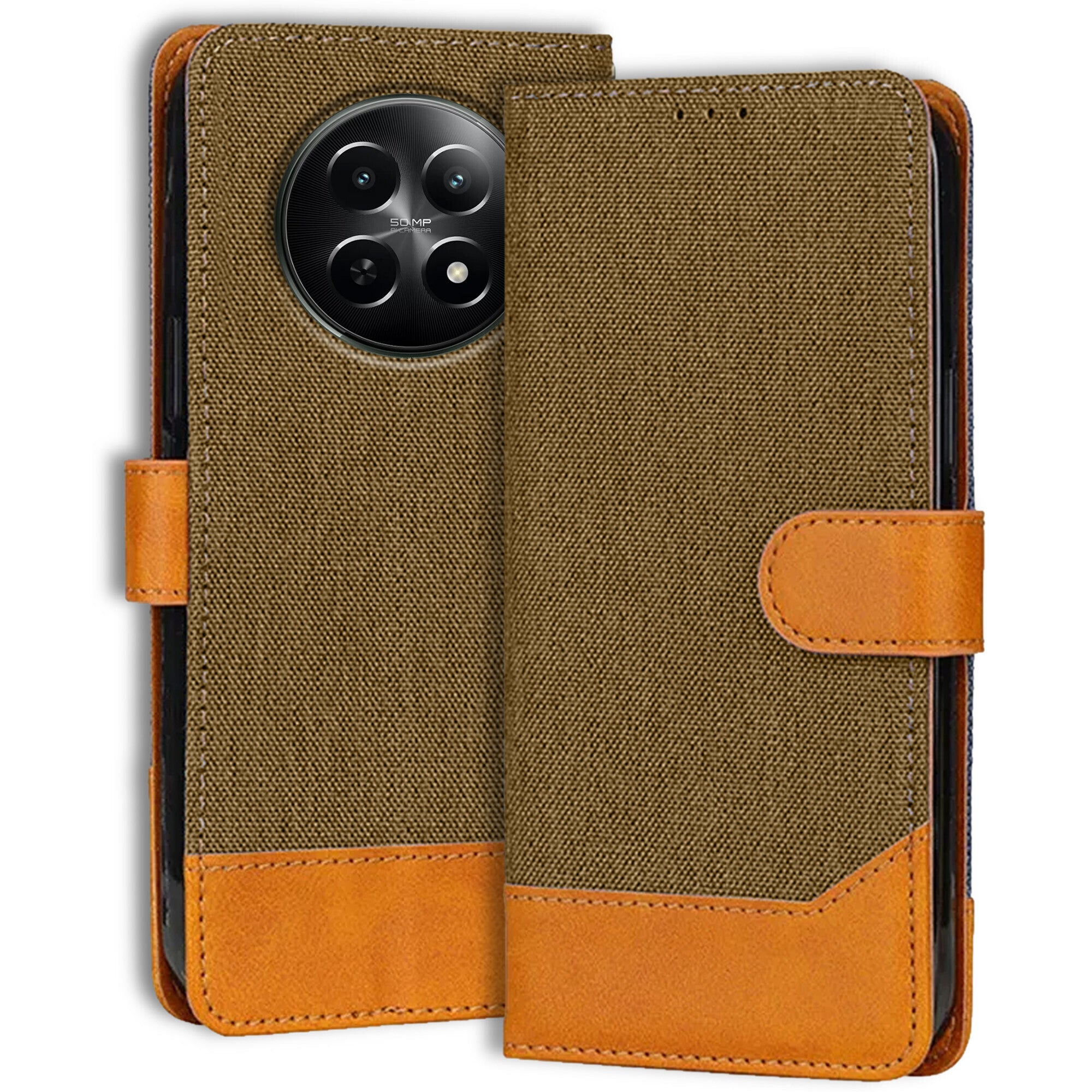 Accesorios Realme 12X denim flip cover – Dark Brown – Image 1 #color_dark brown