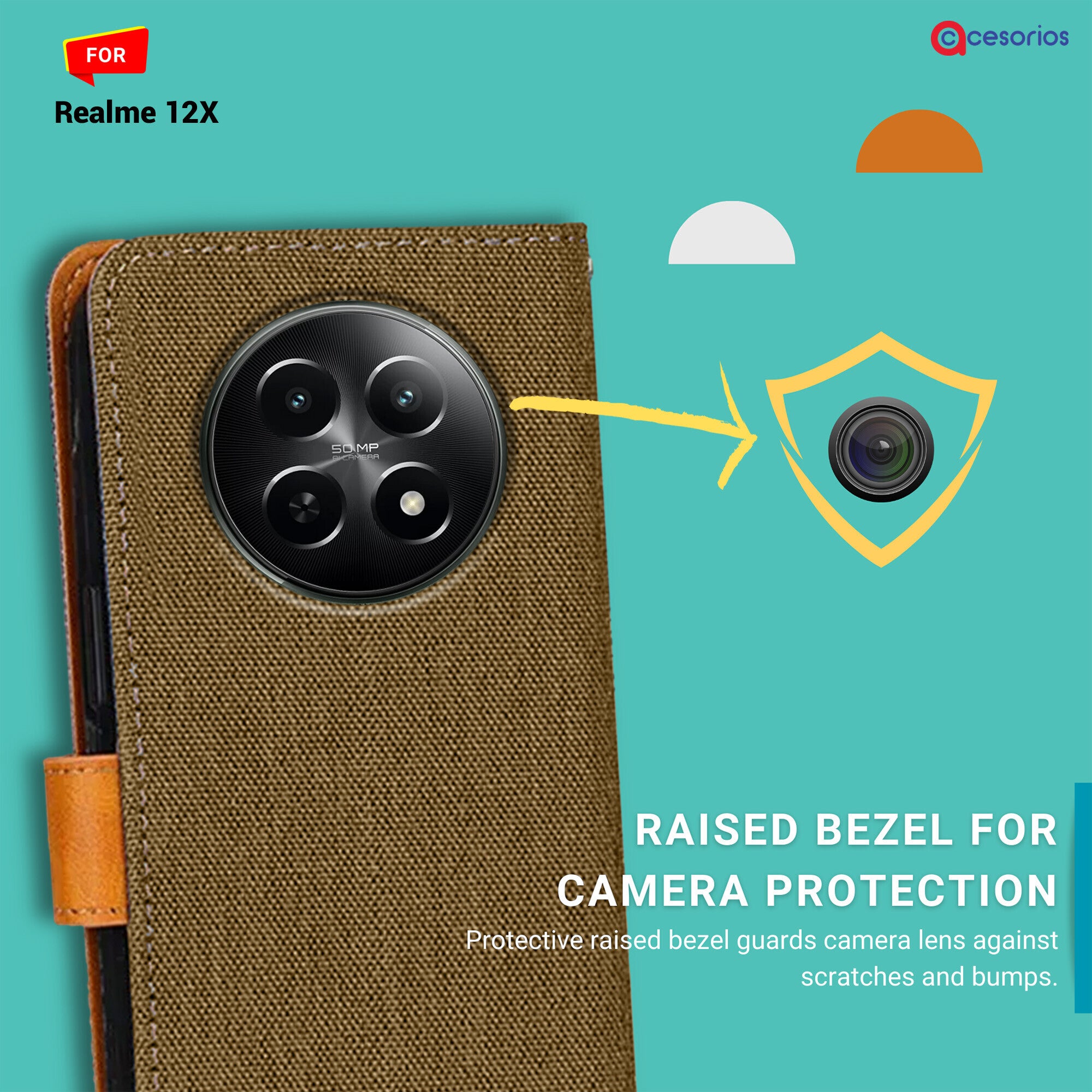 Accesorios Realme 12X denim flip cover – Dark Brown – Image 2 #color_dark brown
