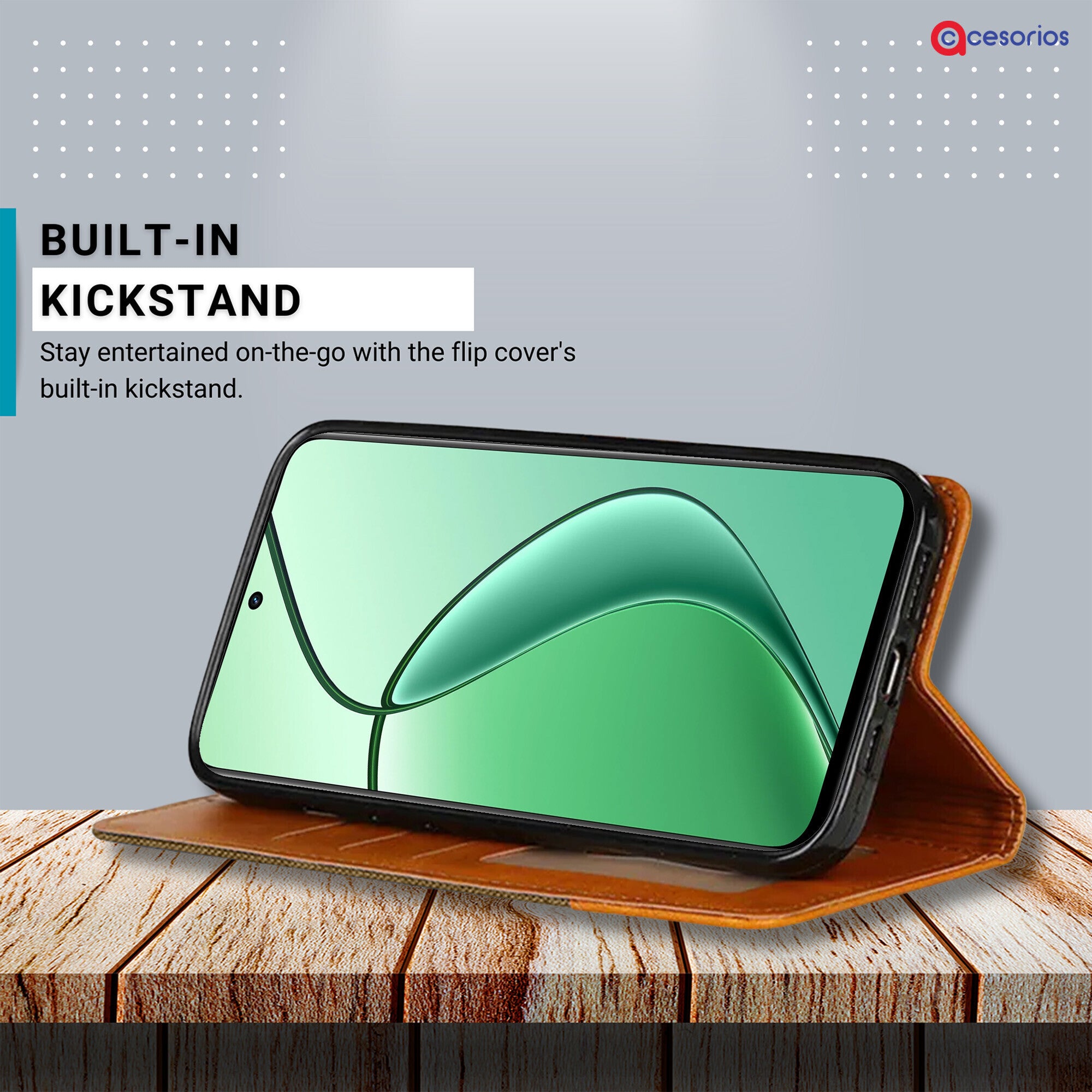 Accesorios Realme 12X denim flip cover – Dark Brown – Image 4 #color_dark brown
