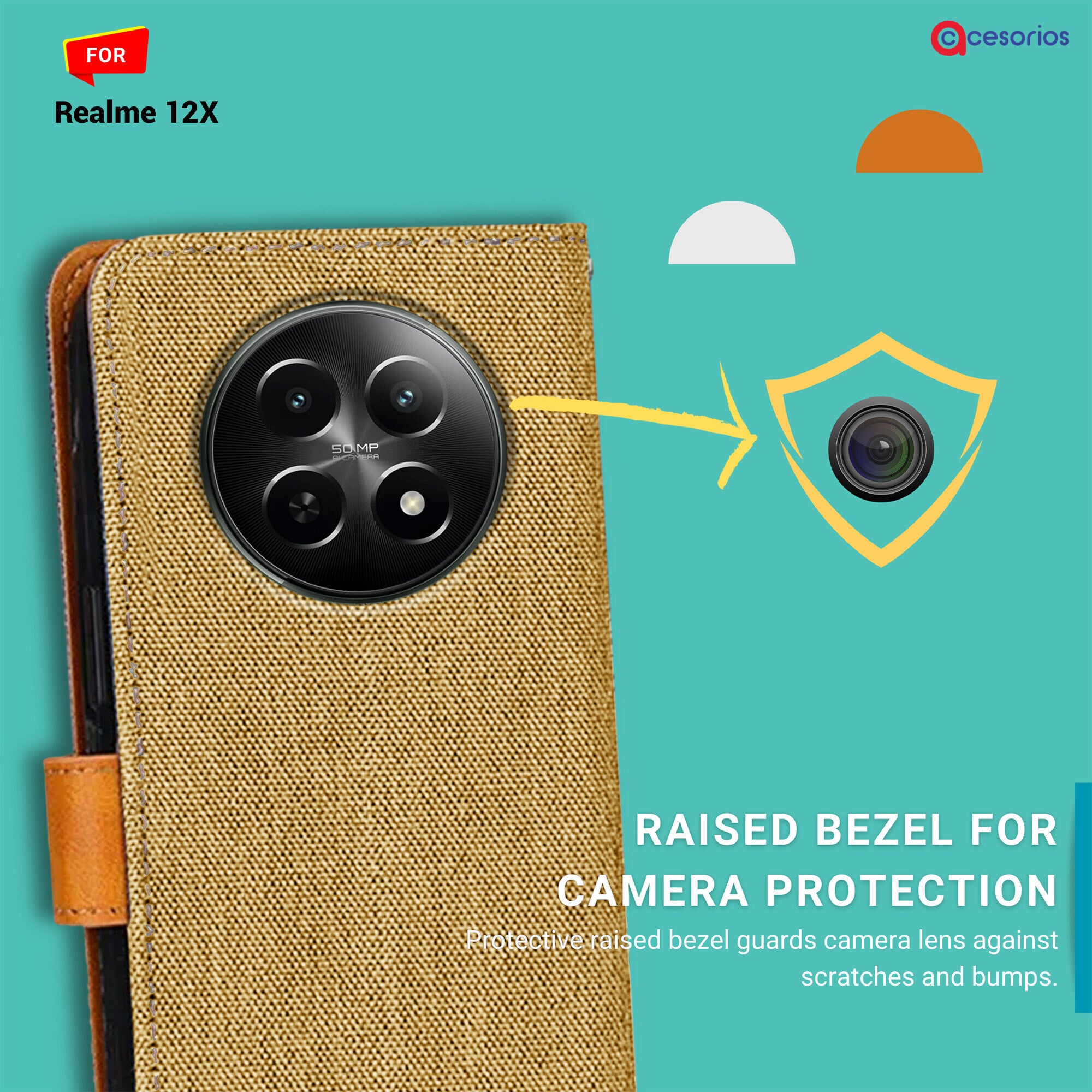 Accesorios Realme 12X denim flip cover – Light Brown – Image 2 #color_light brown