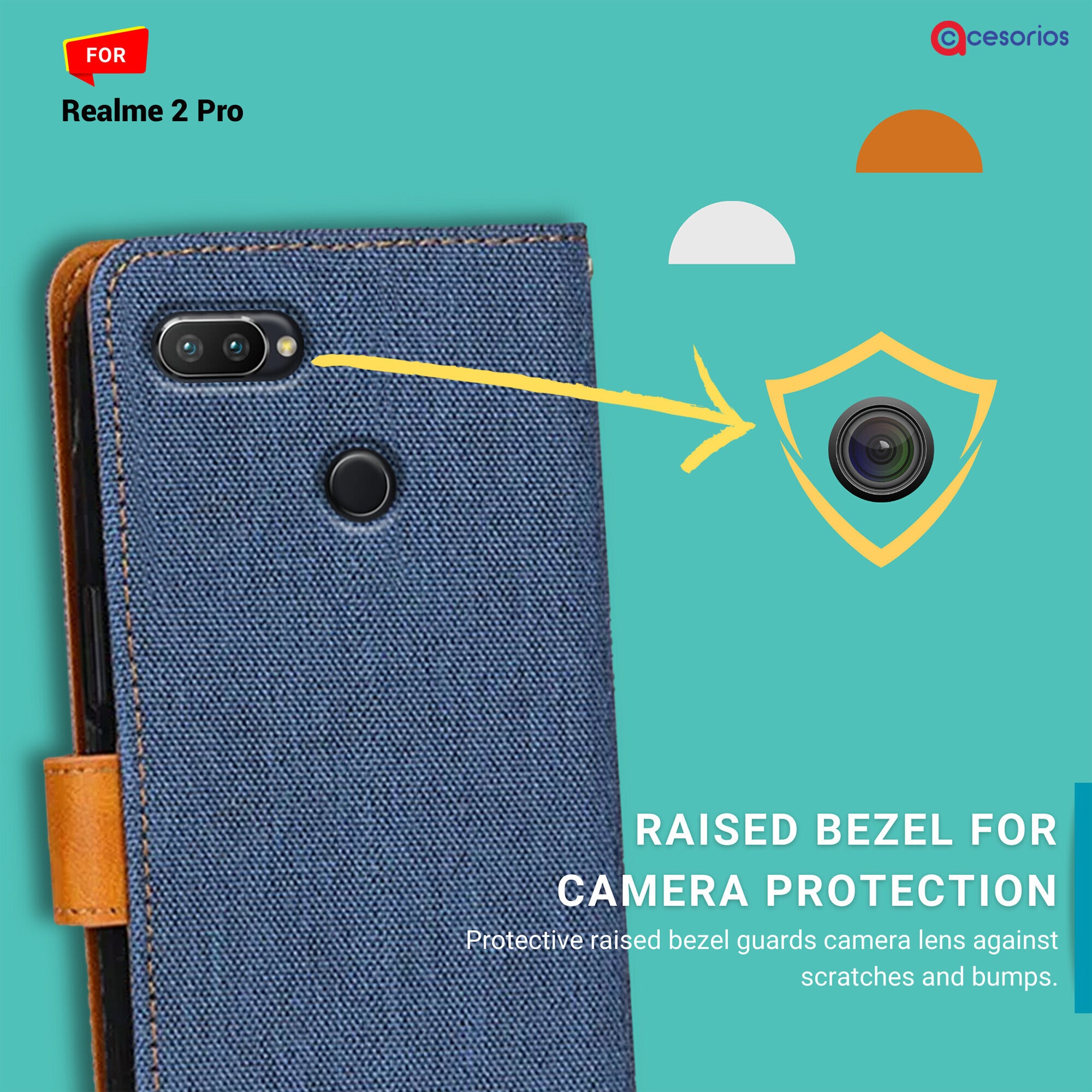 Accesorios Realme 2 Pro denim flip cover – Blue – Image 2 #color_blue