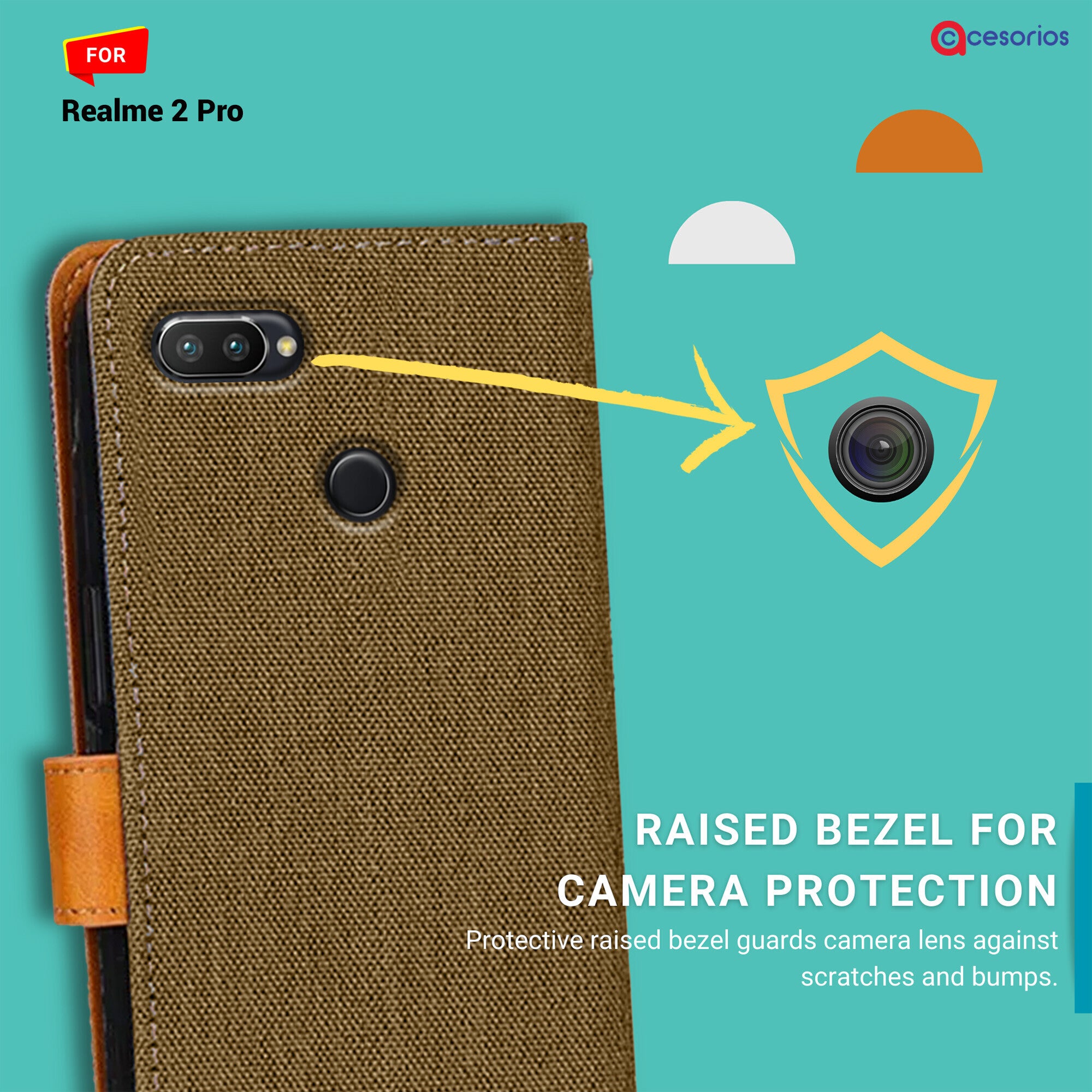 Accesorios Realme 2 Pro denim flip cover – Dark Brown – Image 2 #color_dark brown