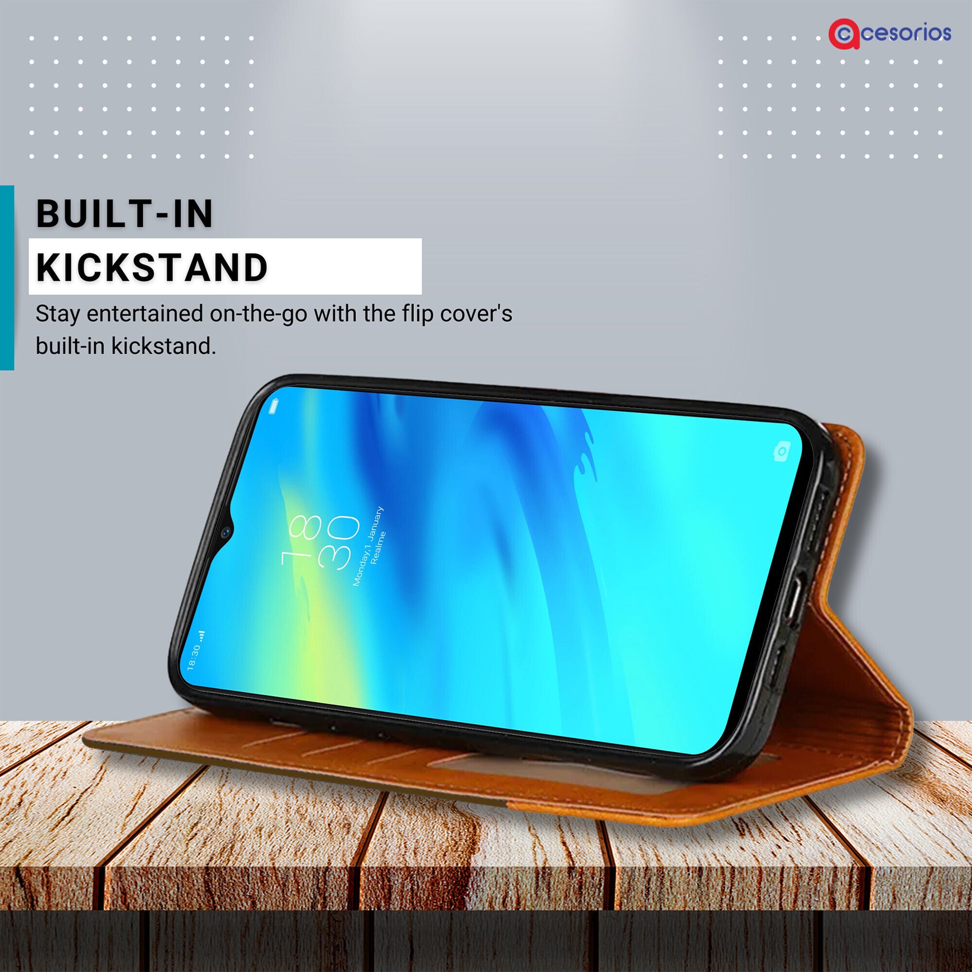 Accesorios Realme 2 Pro denim flip cover – Dark Brown – Image 4 #color_dark brown