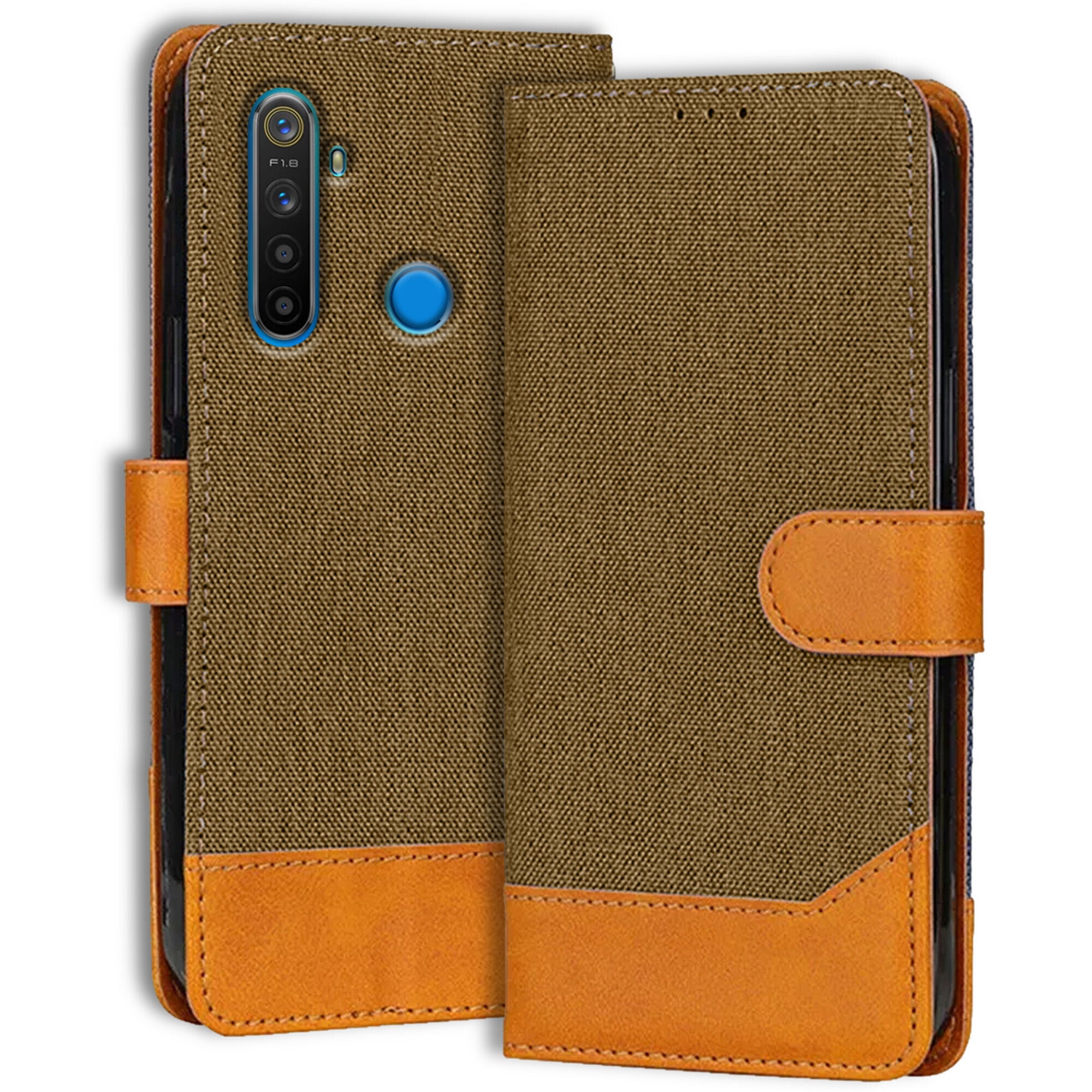 Accesorios Realme 5 denim flip cover – Dark Brown – Image 1 #color_dark brown