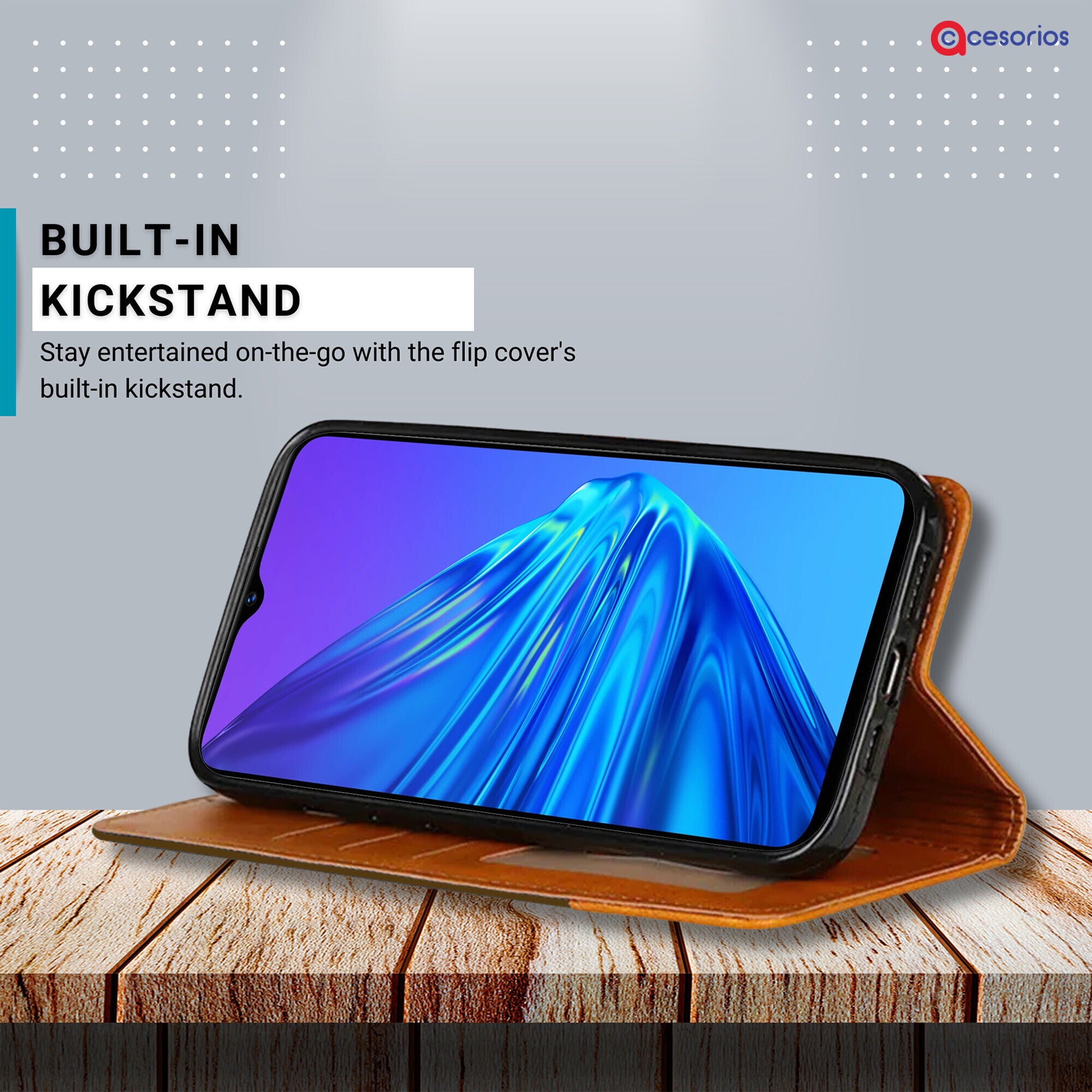 Accesorios Realme 5 denim flip cover – Dark Brown – Image 4 #color_dark brown
