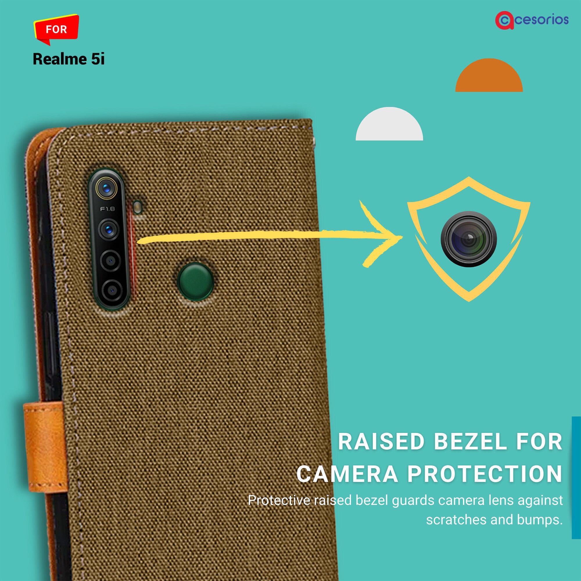 Accesorios Realme 5I denim flip cover – Dark Brown – Image 2 #color_dark brown