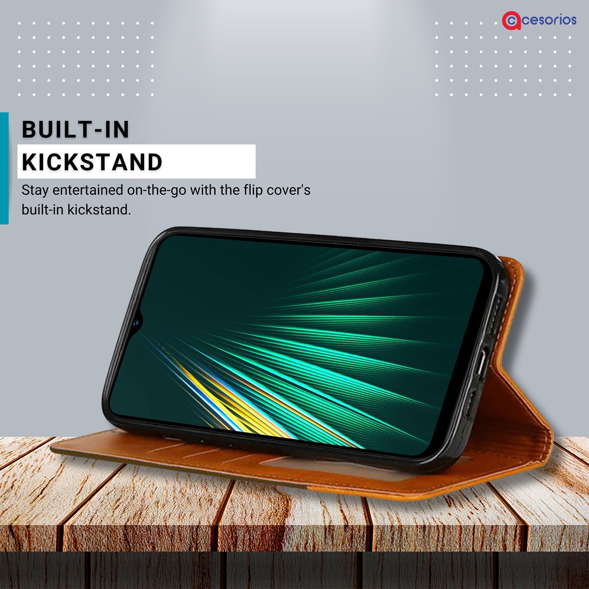 Accesorios Realme 5I denim flip cover – Dark Brown – Image 4 #color_dark brown