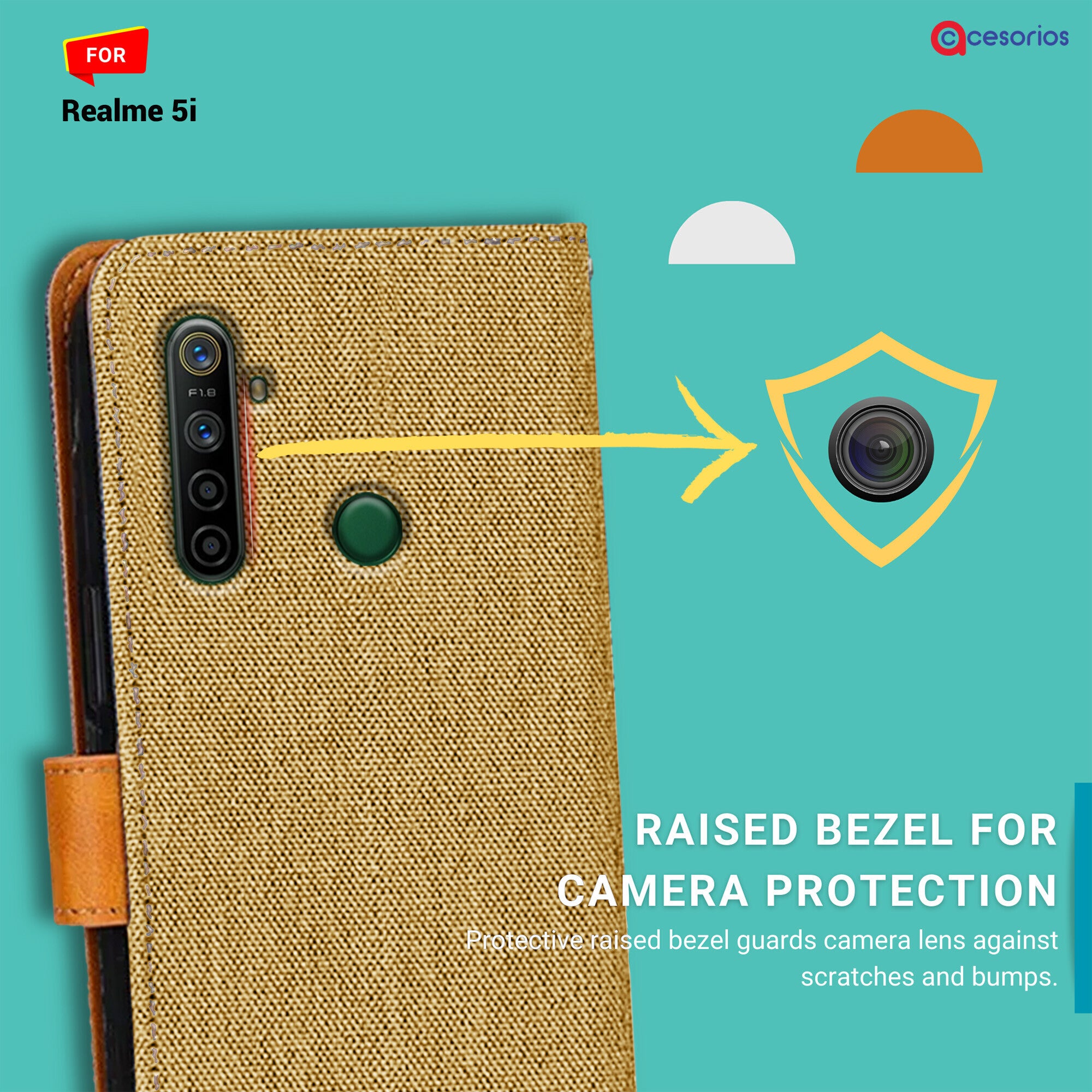 Accesorios Realme 5I denim flip cover – Light Brown – Image 2 #color_light brown