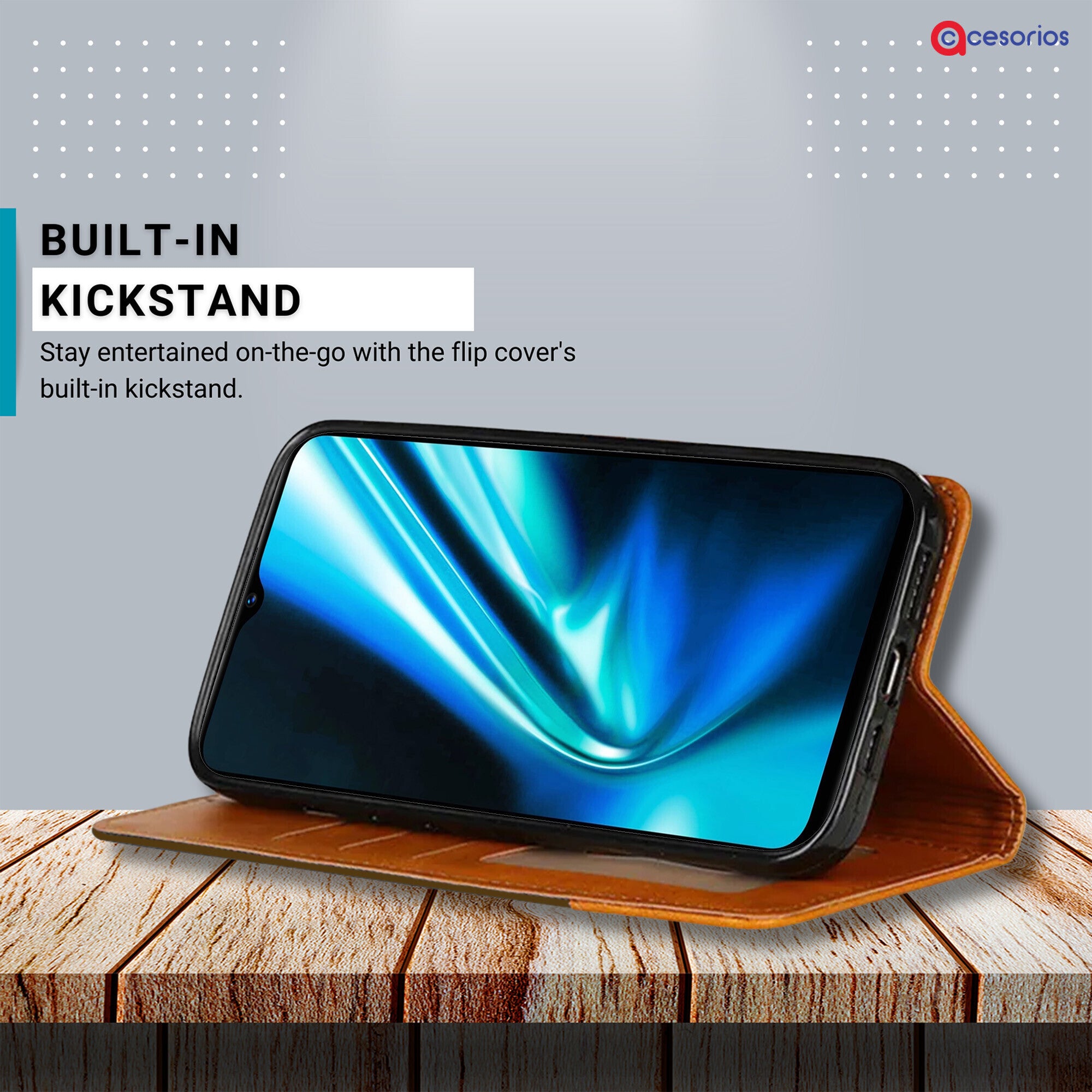 Accesorios Realme 5S denim flip cover – Dark Brown – Image 4 #color_dark brown