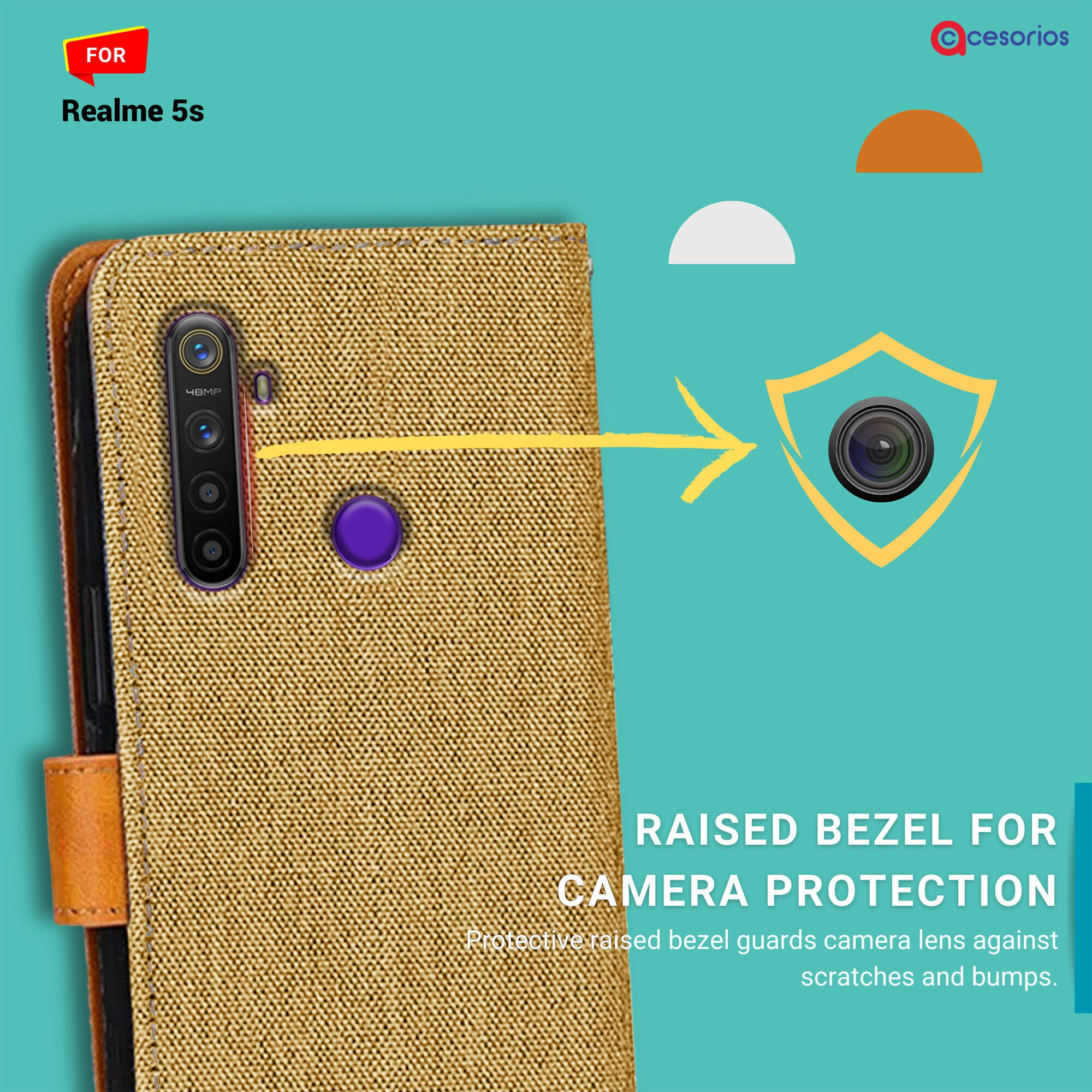 Accesorios Realme 5S denim flip cover – Light Brown – Image 2 #color_light brown