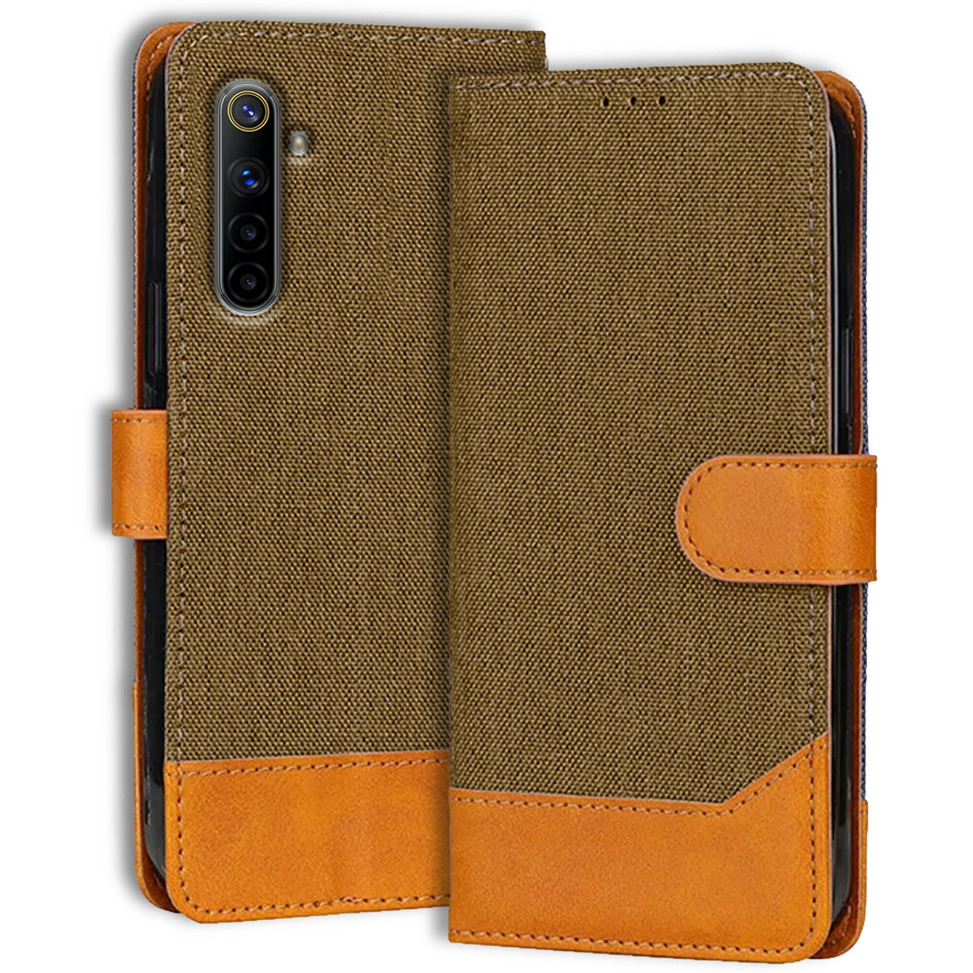 Accesorios Realme 6 denim flip cover – Dark Brown – Image 1 #color_dark brown