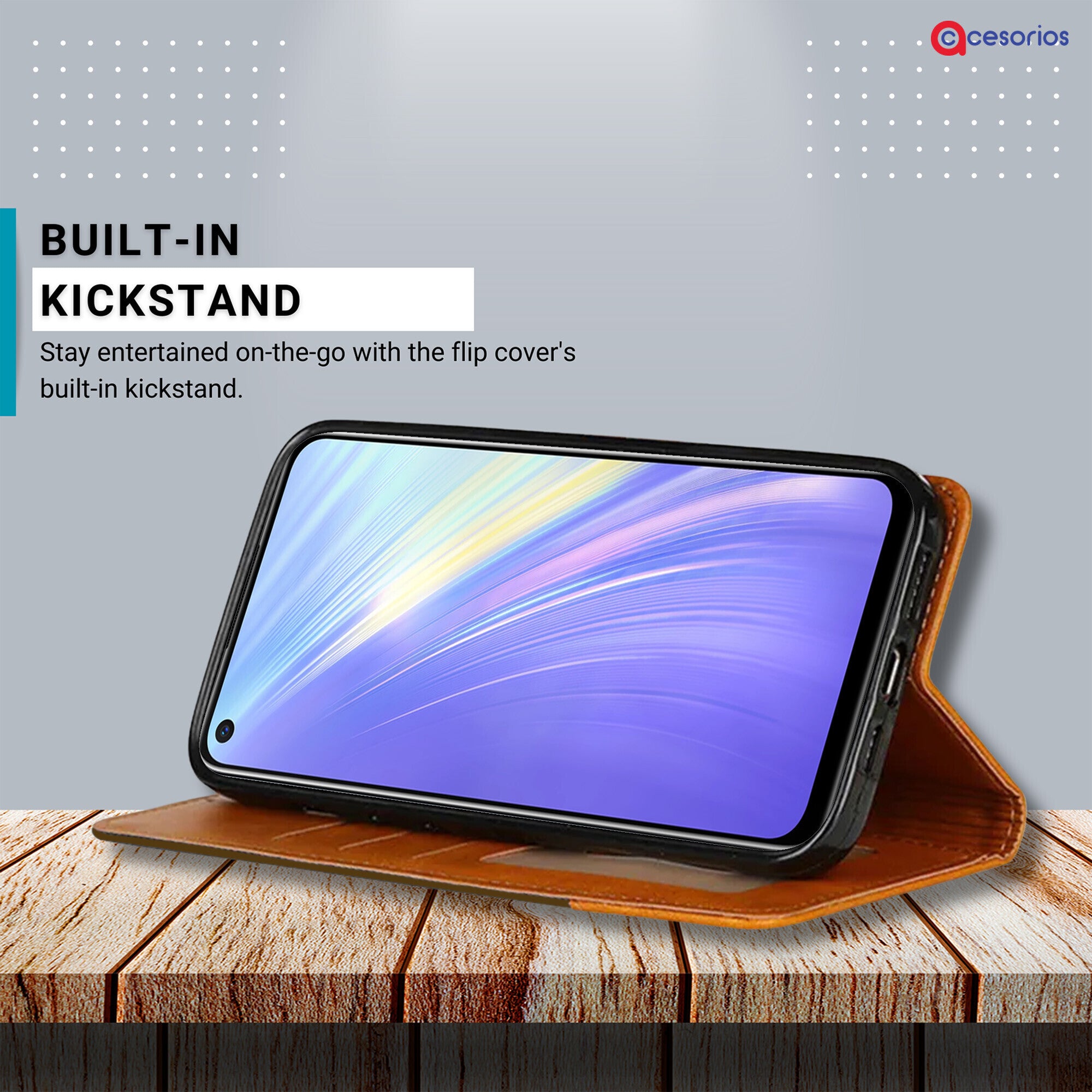 Accesorios Realme 6 denim flip cover – Dark Brown – Image 4 #color_dark brown