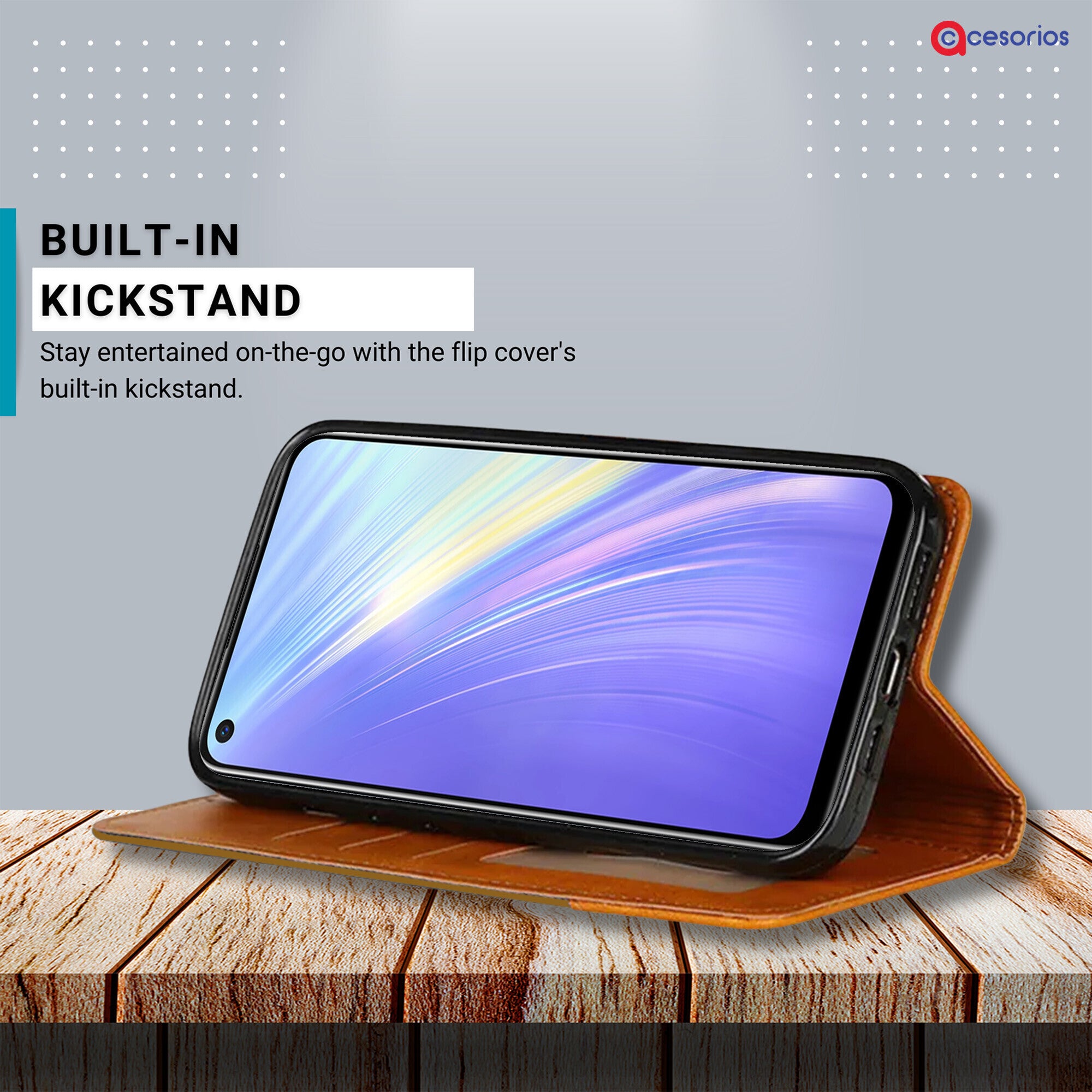 Accesorios Realme 6 denim flip cover – Light Brown – Image 4 #color_light brown