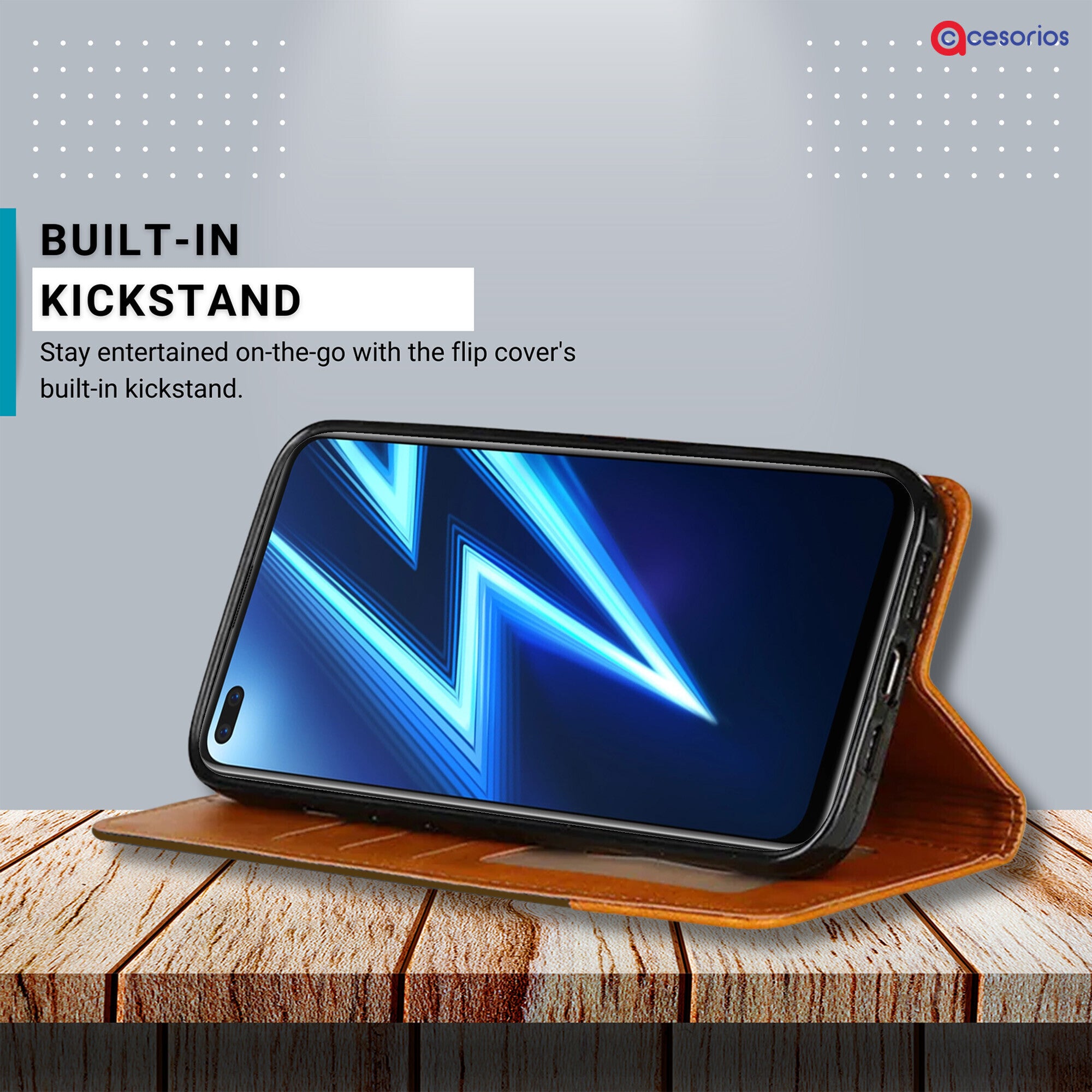 Accesorios Realme 6 Pro denim flip cover – Dark Brown – Image 4 #color_dark brown